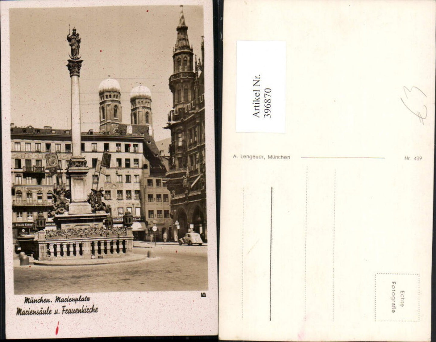 396870,München Marienplatz Mariensäule u. Frauenkirche Türme