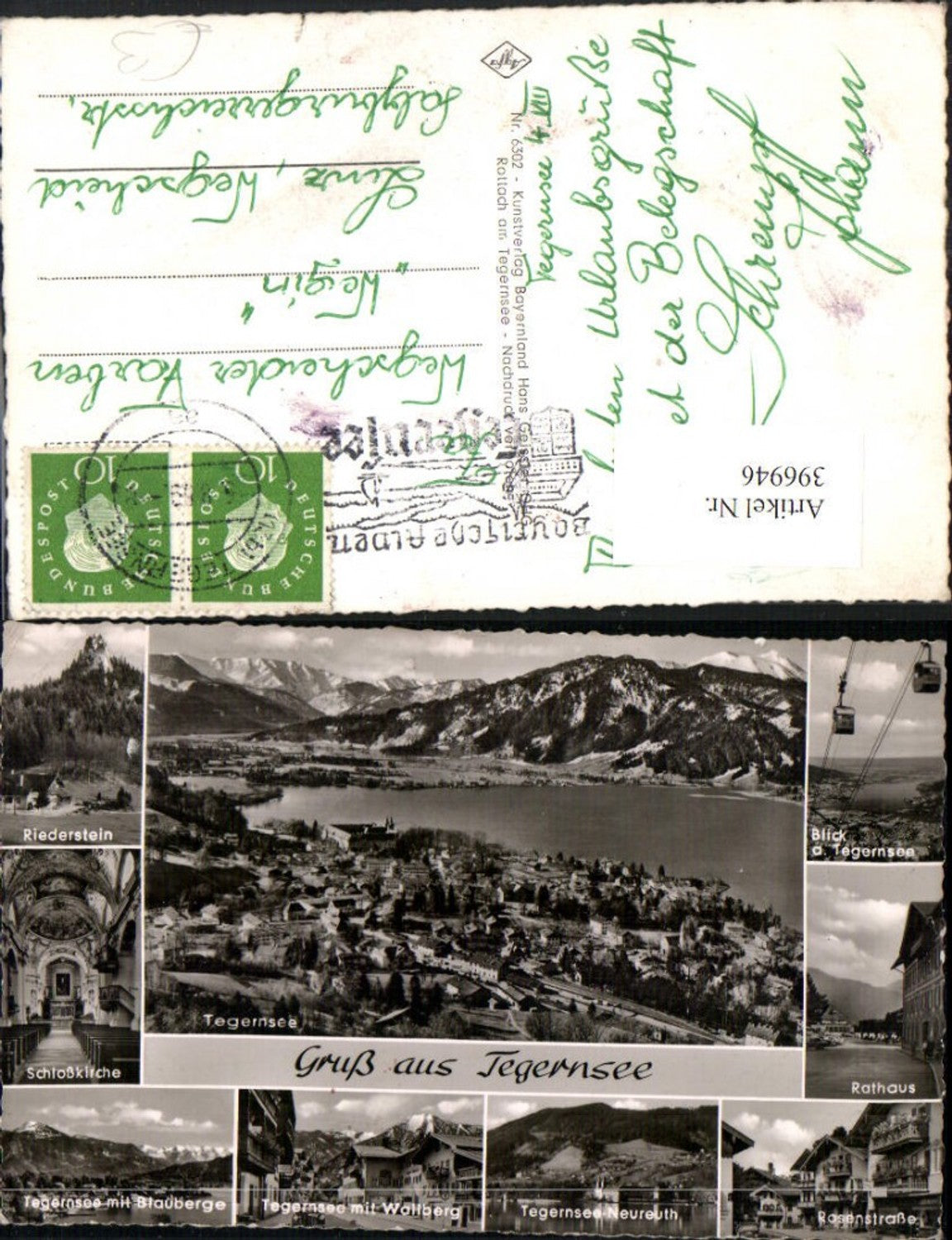 396946,Tegernsee Totale Kirche Rathaus Seilbahn Riederstein Mehrbildkarte