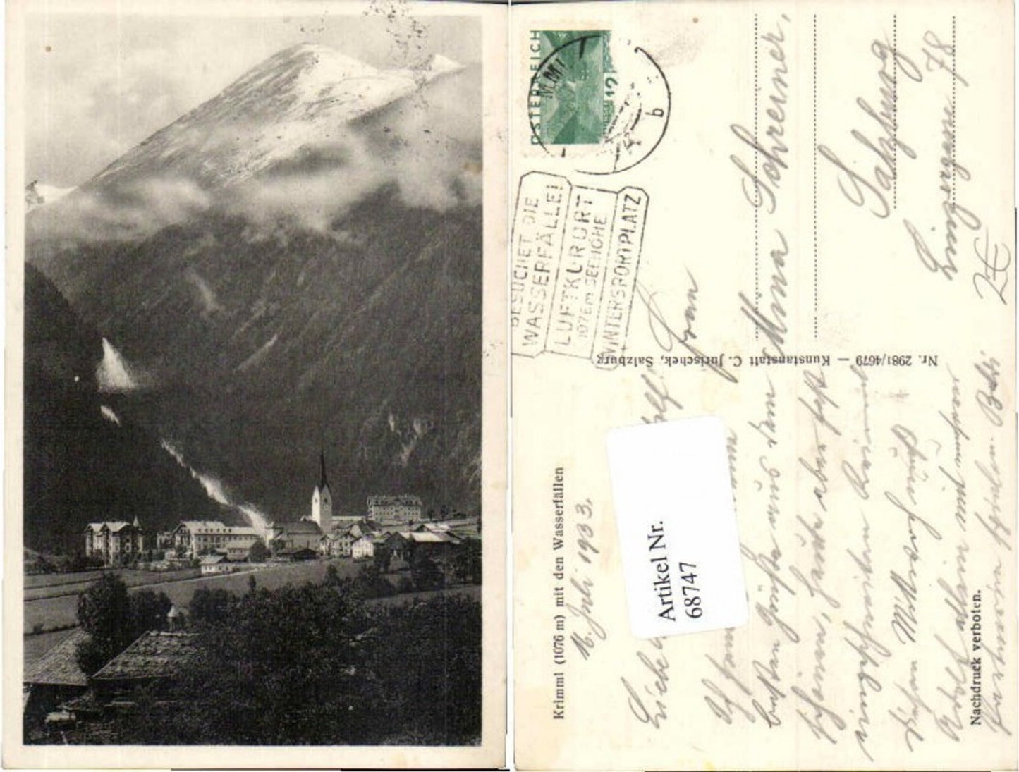 68747,Krimml m. Wasserfälle 1930 Totale