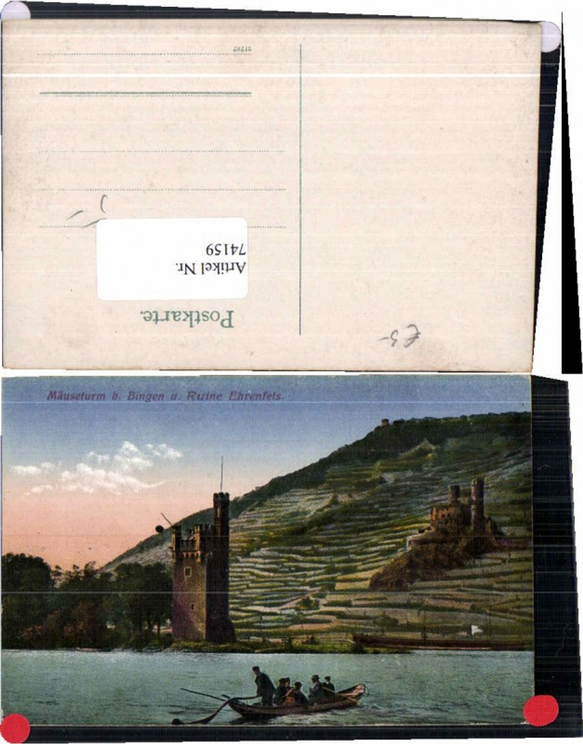 74159,Mäuseturm Bingen Ehrenfels Boot Leute 1920