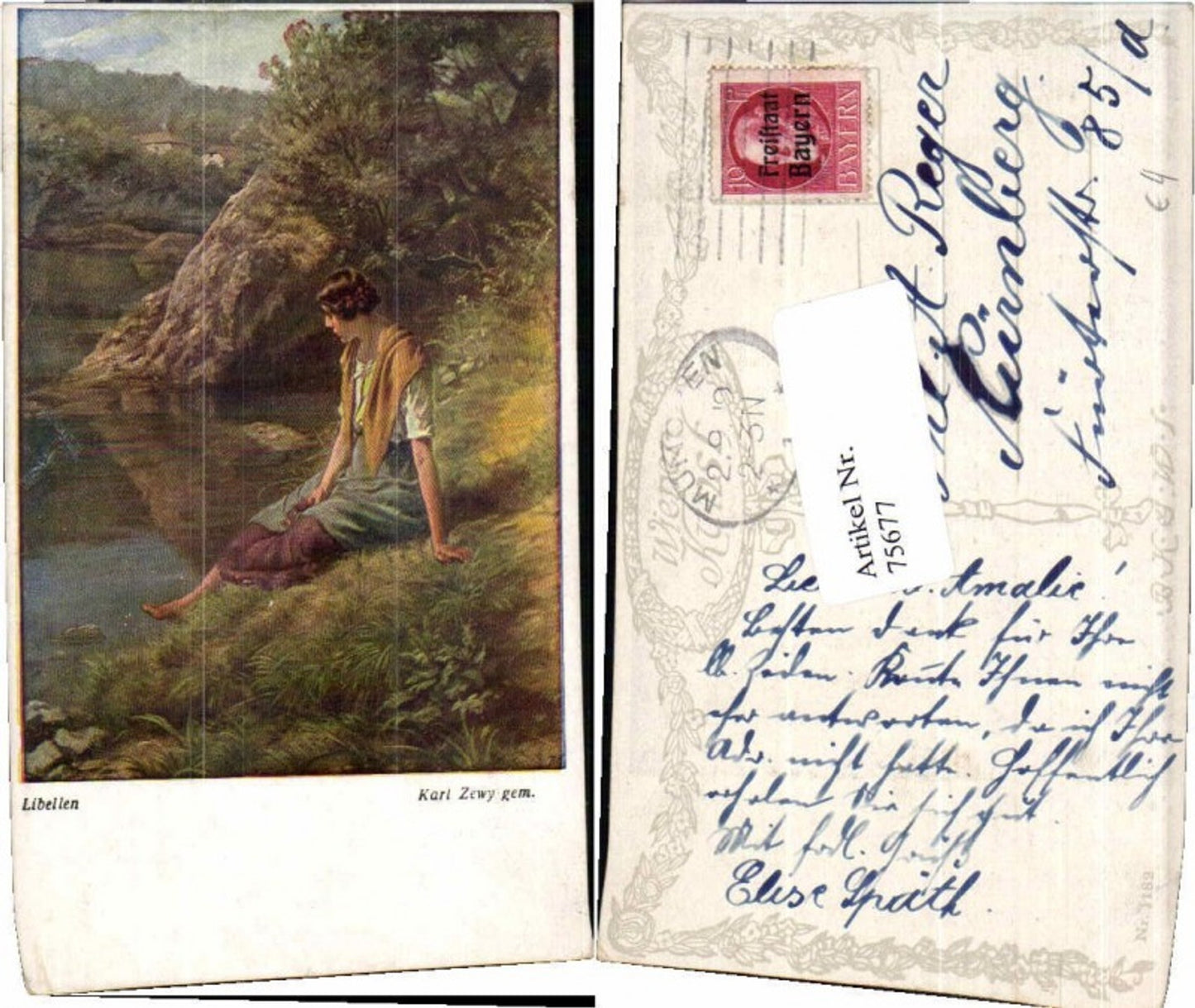 75677,Karl Zewy Libellen Frau am Fluss Ufer B.K.W.I 1182