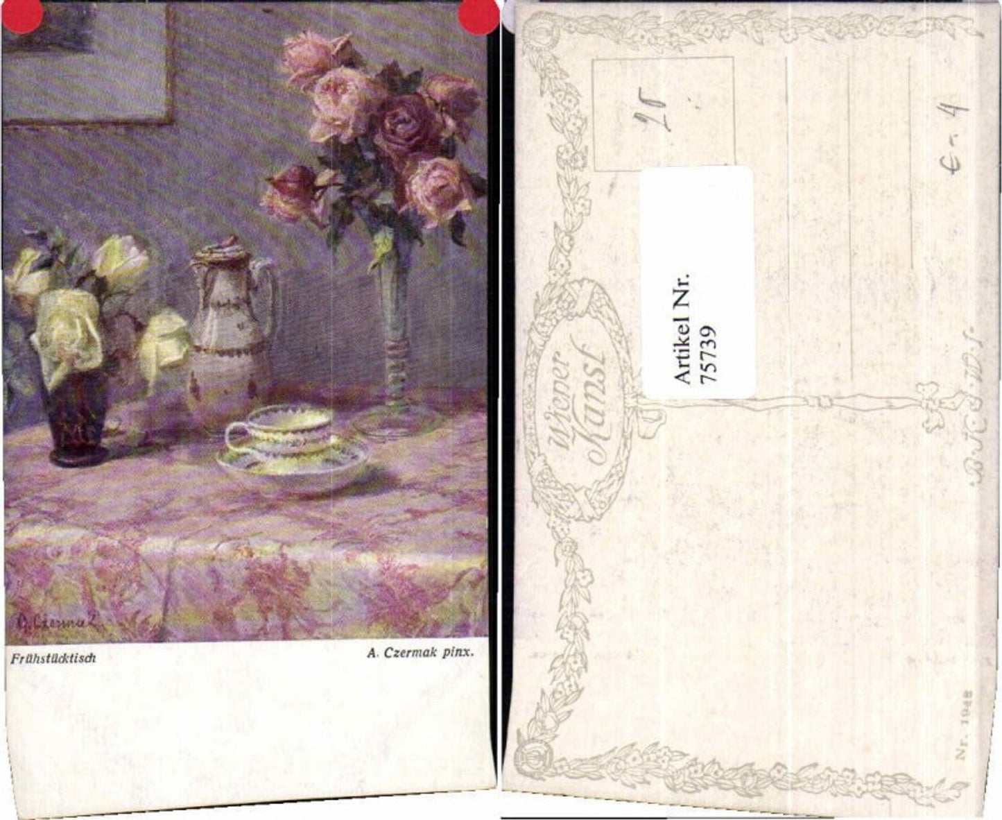 75739,A. Czermak Frühstücktisch Kaffekanne Blumen B.K.W.I 1948