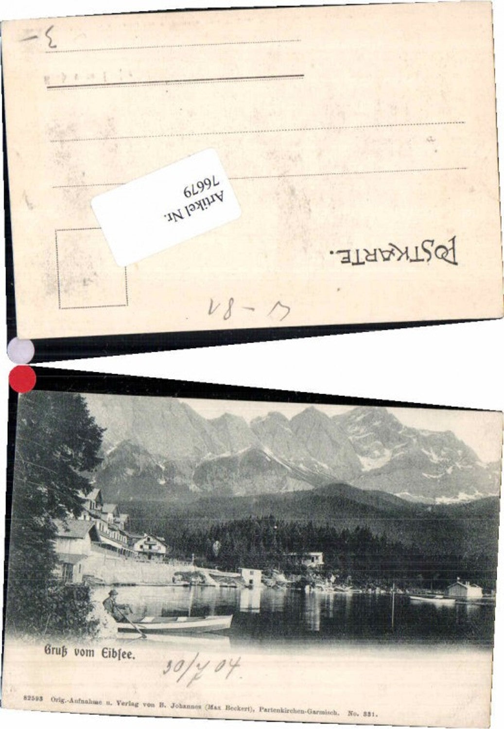 76679,Gruss vom Eibsee Boot am Ufer Garmisch Partenkirchen