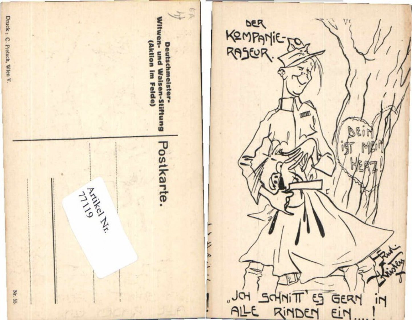 77119,WW1 Karikatur Rudi Kristen Kompanie Raseur