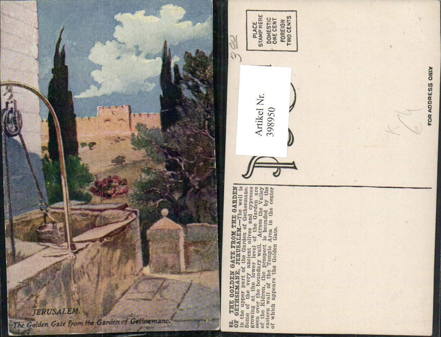 398950,Künstler AK Israel Jerusalem Golden Gate from the Garden of Gethsemane Brunnen