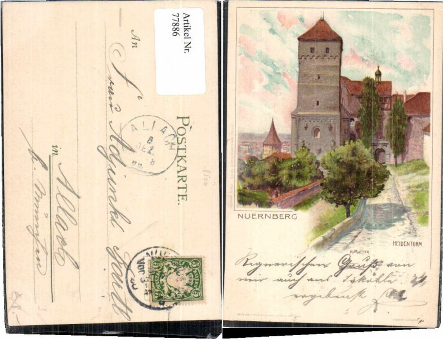 77886,Tolle Litho Nürnberg Heidenturm K. Mutter signiert