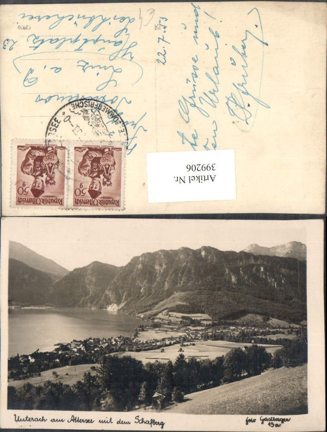 399206,Unterach am Attersee Totale m. Schafberg Bergkulisse