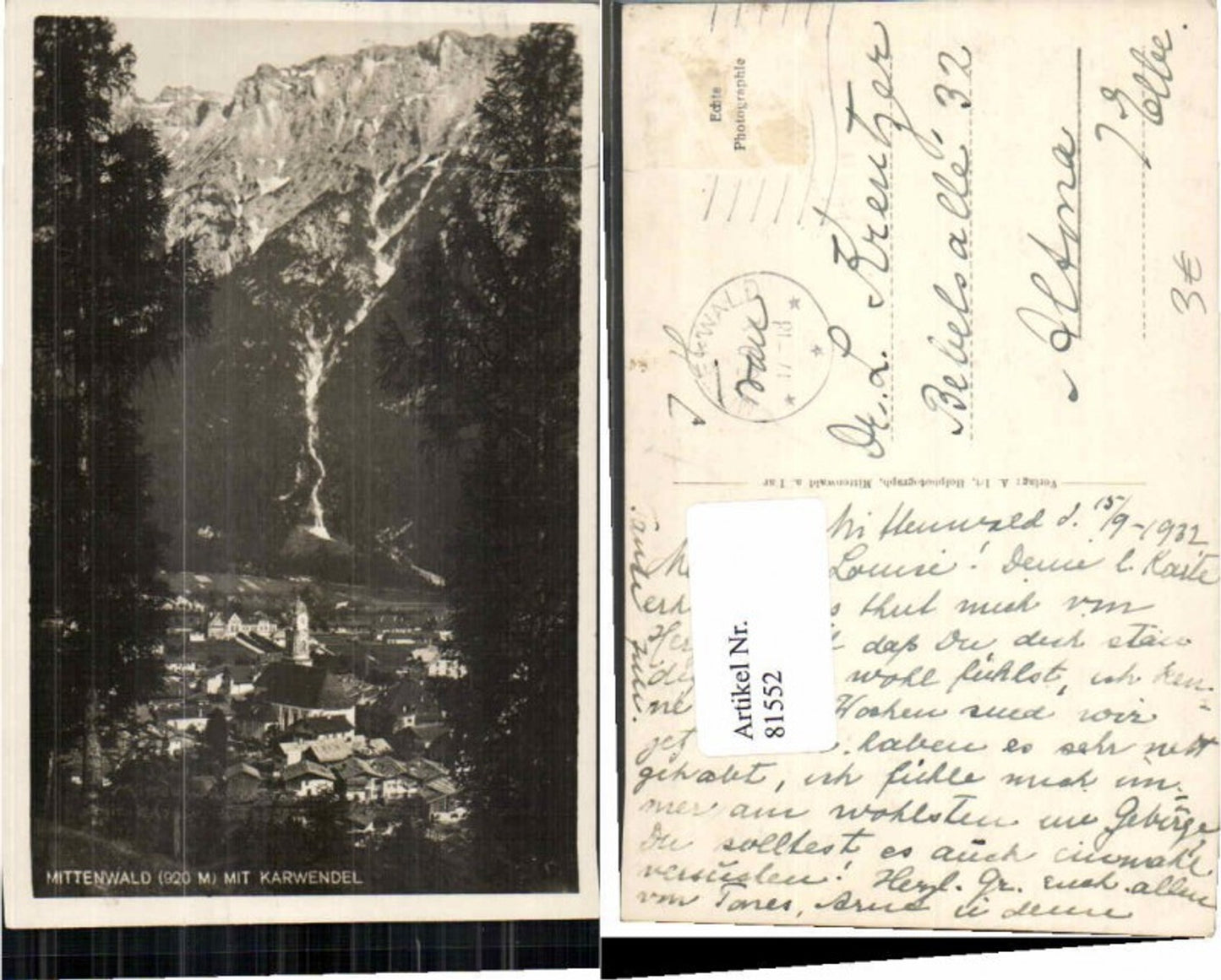 81552,Mittenwald m. Karwendel 1930