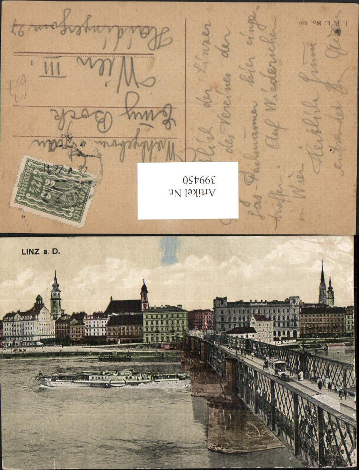 399450,Linz an d. Donau Teilansicht Brücke Schiff