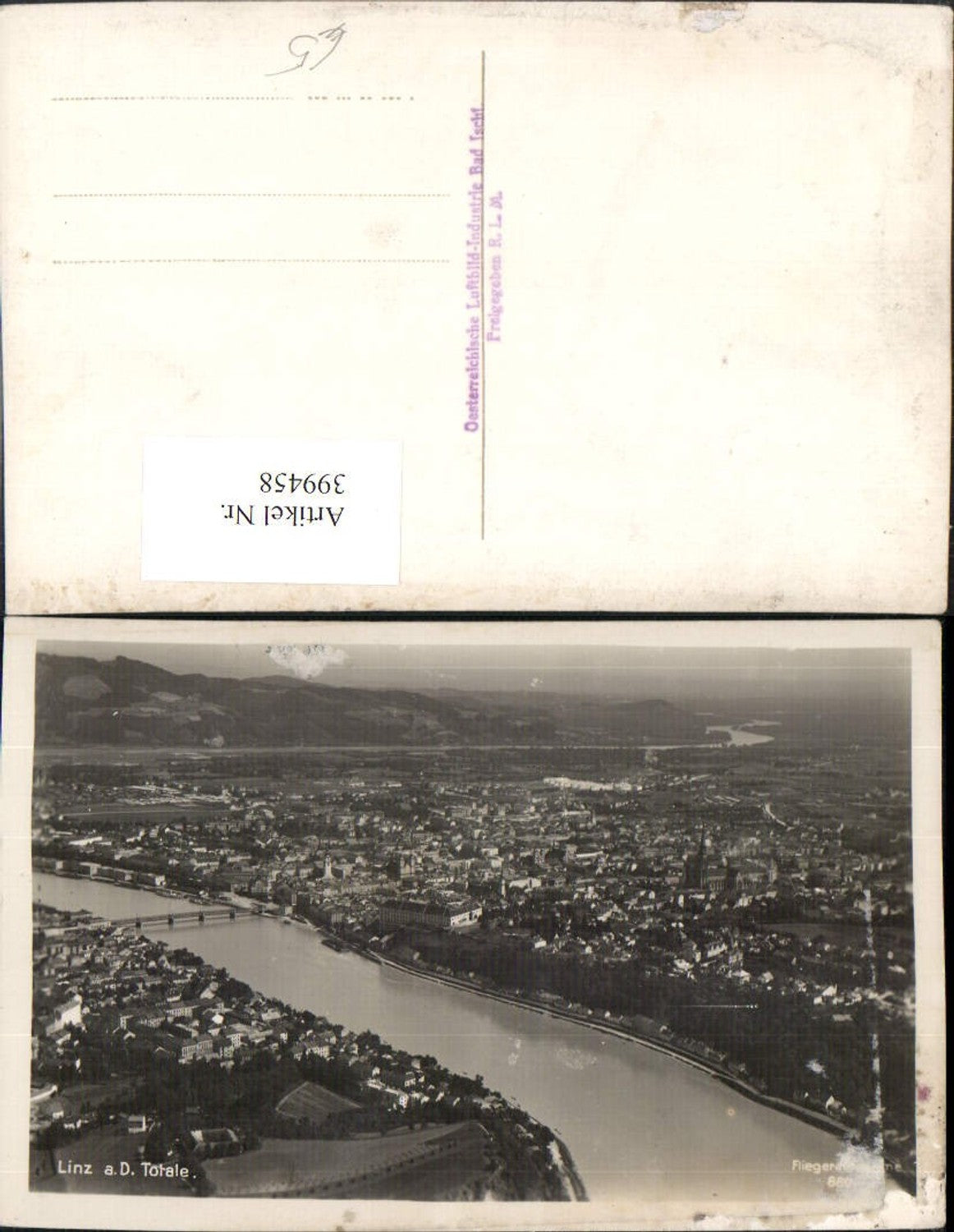 399458,Linz an d. Donau Totale Fliegeraufnahme 880