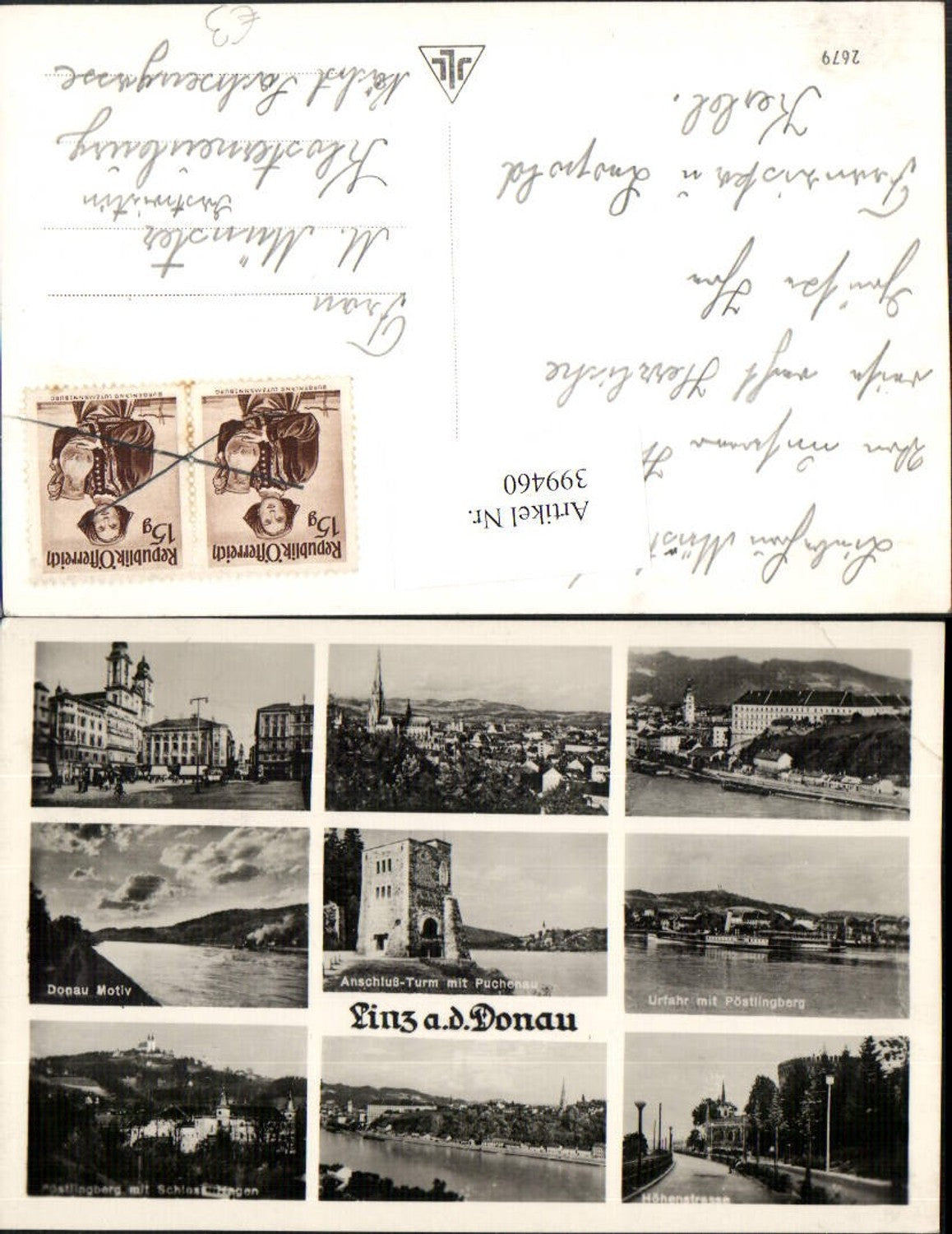 399460,Linz an d. Donau Totale Pöstlingberg Anschluss-Turm Urfahr Mehrbildkarte