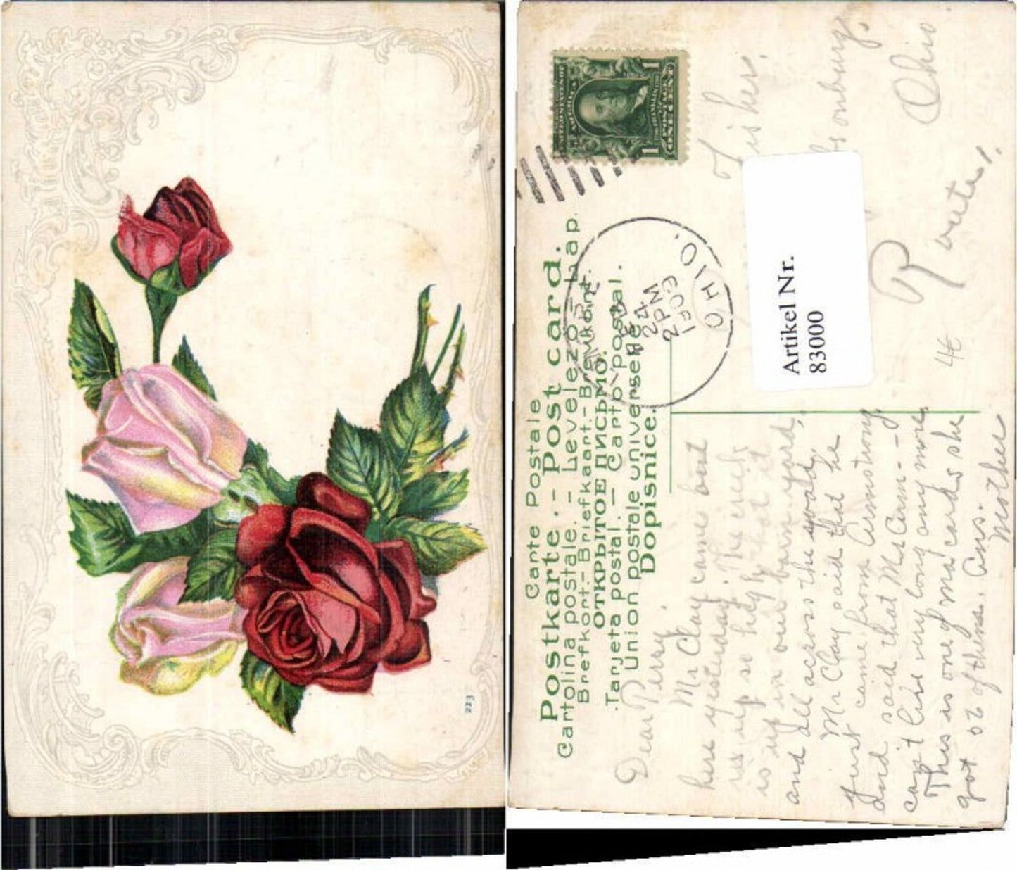 83000,Tolle Präge Litho Rosen Blumen Jugendstil