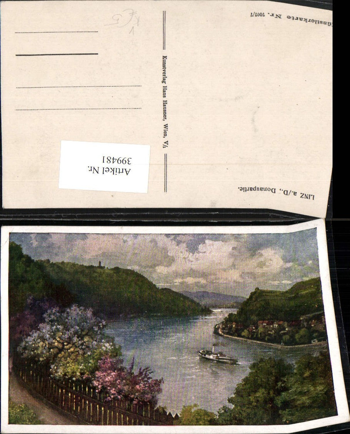 399481,Künstler AK Linz an d. Donau Donaupartie Fluss pub Hans Hausner 7007/7