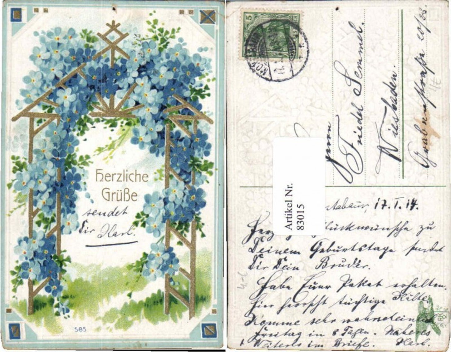 83015,Tolle Präge Litho Grüße Blumen Tor Garten Jugendstil