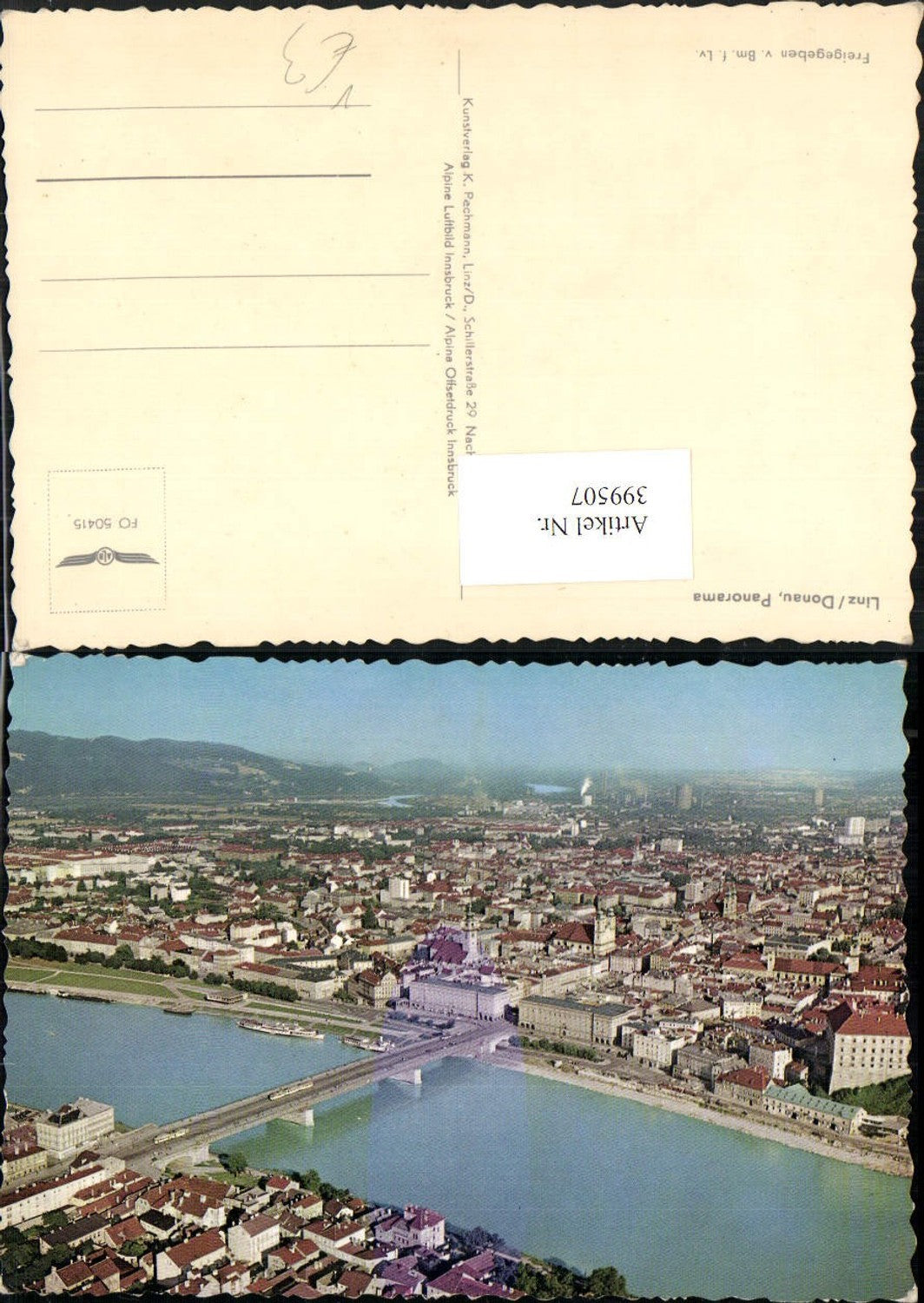 399507,Linz an d. Donau Totale Brücke pub Alpine Luftbild 50415