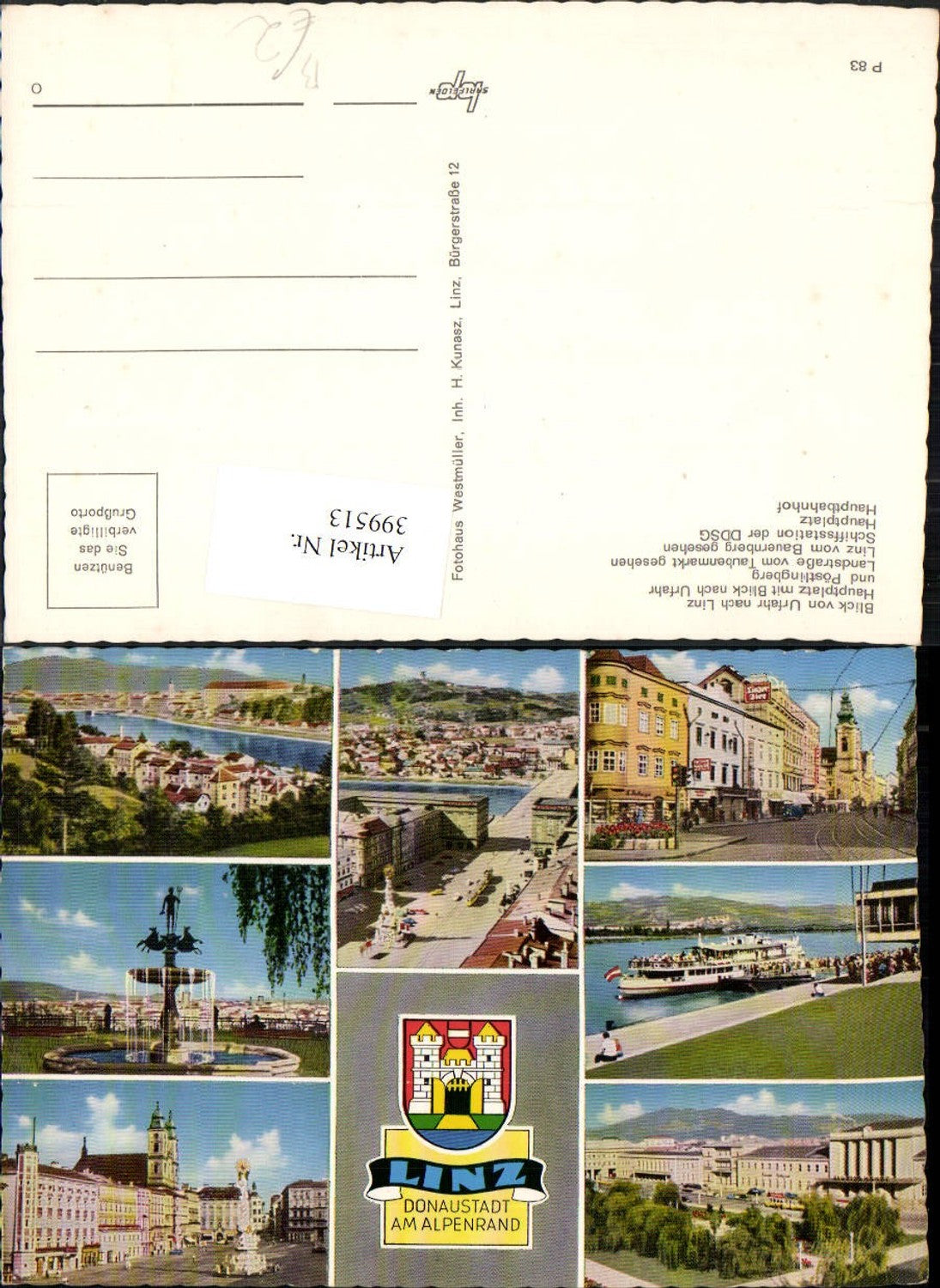 399513,Linz an d. Donau Totale Hauptplatz Bahnhof Brunnen Mehrbildkarte