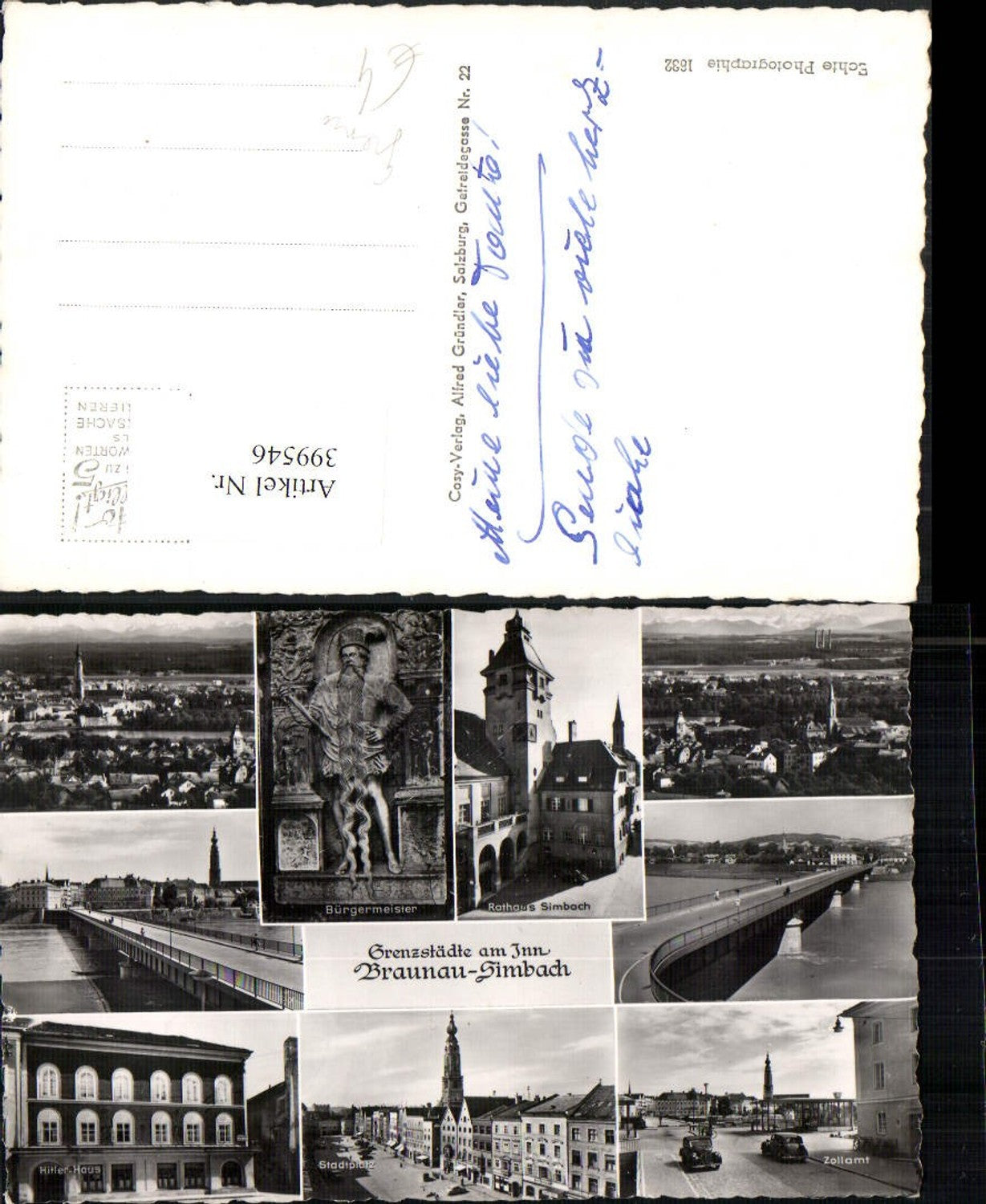 399546,Braunau Simbach am Inn Totale Rathaus Brücke Zollamt Grenze Mehrbildkarte
