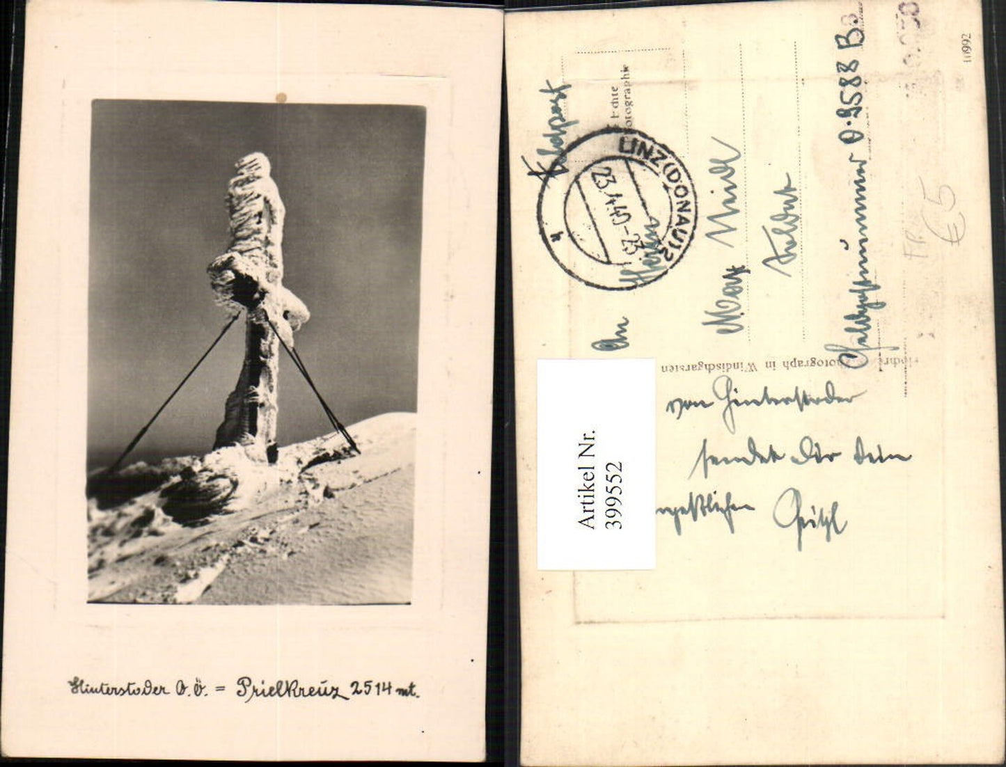 399552,Hinterstoder Prielkreuz Gipfelkreuz Winterbild Feldpost Nr. 09588 B