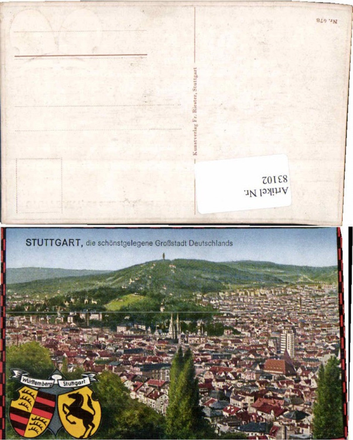83102, Stuttgart, total view with coat of arms, 1915
