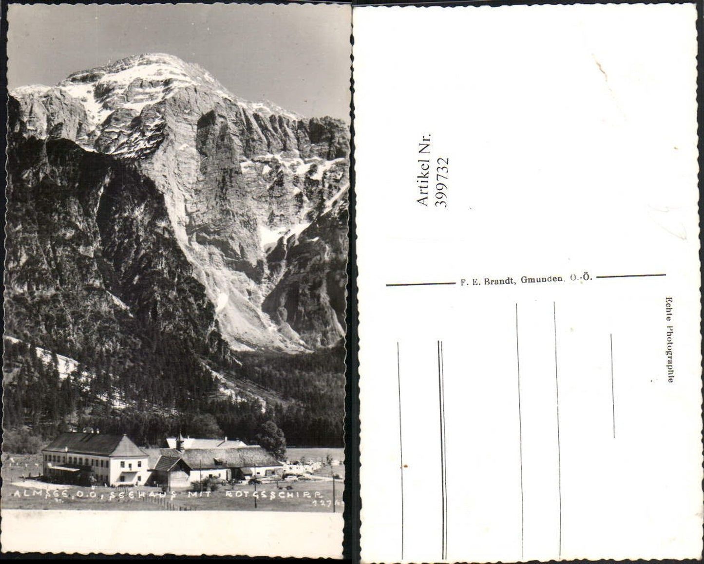 399732,Almsee b. Grünau im Almtal Seehaus m. Rotgschirr Bergkulisse