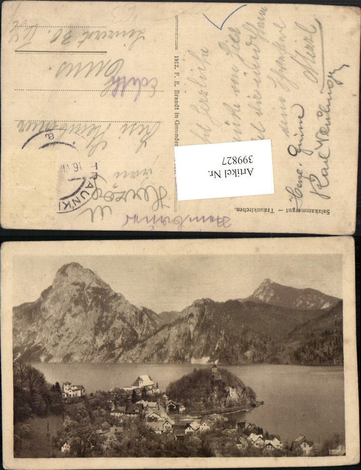 399827,Traunkirchen Totale m. Traunstein Bergkulisse pub F. E. Brandt 017