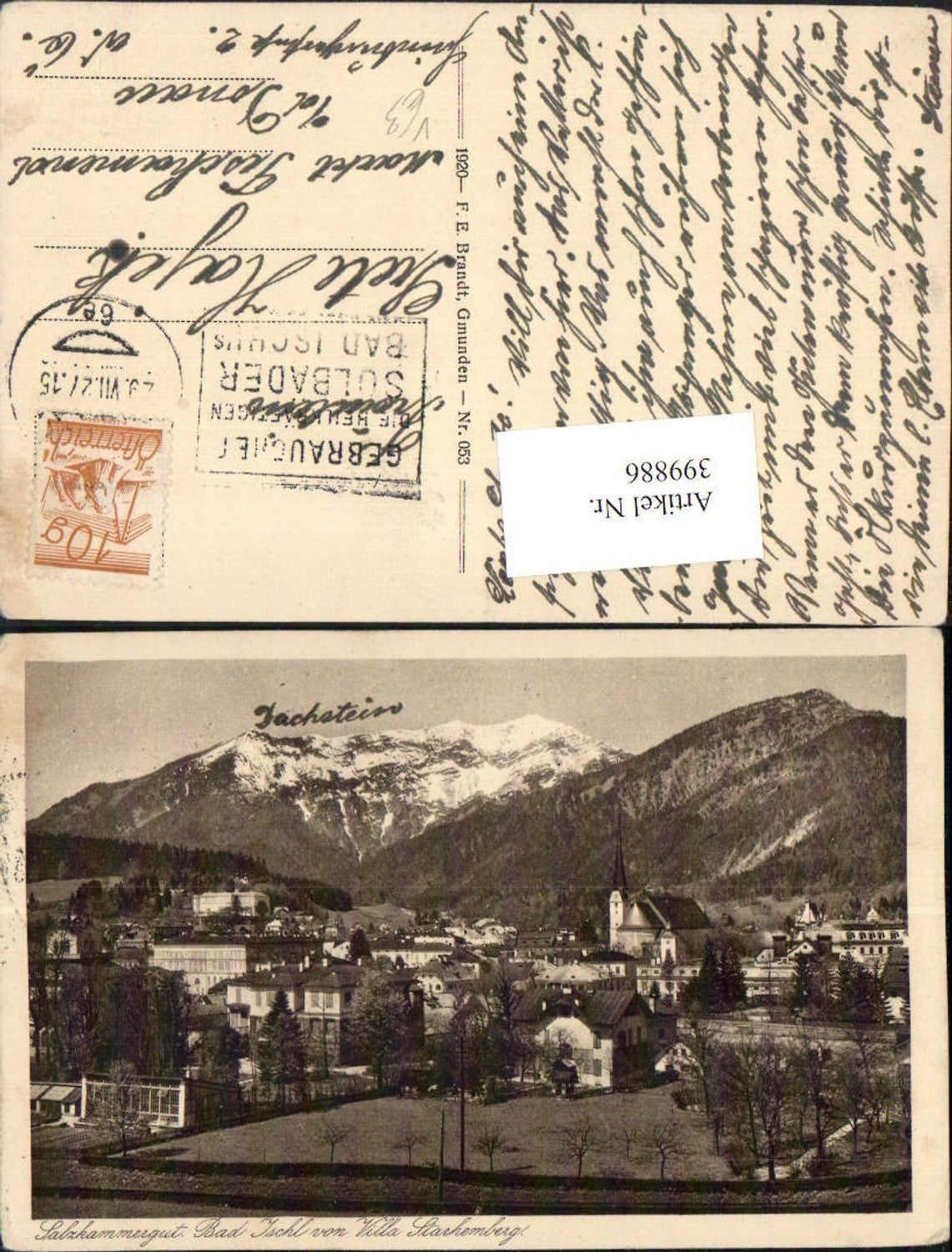 399886,Bad Ischl Teilansicht von Villa Starhemberg Bergkulisse pub F. E. Brandt 053