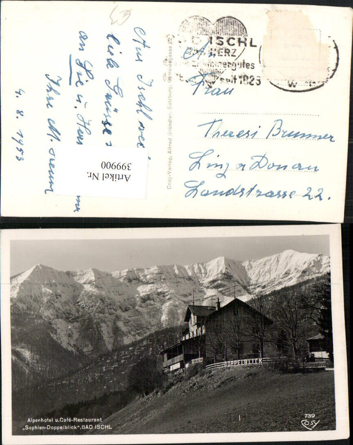 399900,Bad Ischl Alpenhotel Restaurant Sophien-Doppelblick Bergkulisse pub Cosy 739