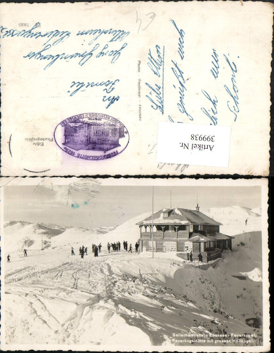 399938,Seilbahn Ebensee Feuerkogel Berghütte m. Großen Höllkogel Winterbild