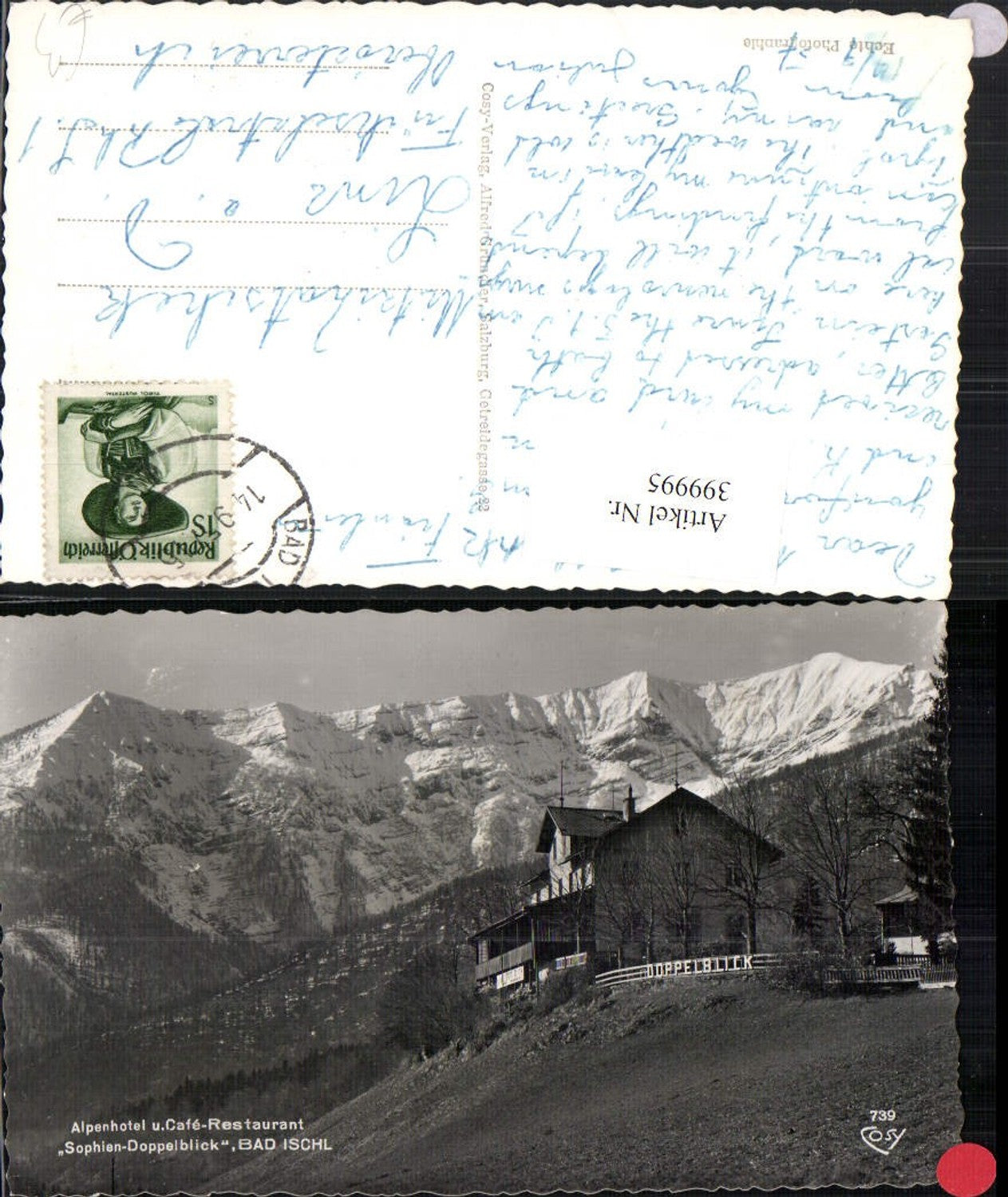 399995,Bad Ischl Alpenhotel Restaurant Sophien-Doppelblick Bergkulisse pub Cosy 739