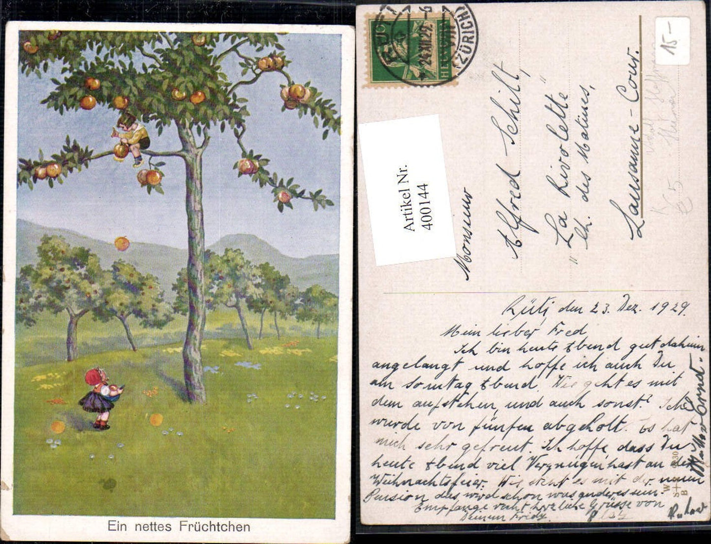 400144,Künstler Ak Adolf Hoffmann Ein nettes Früchtchen Bub a. Baum Scherz Humor