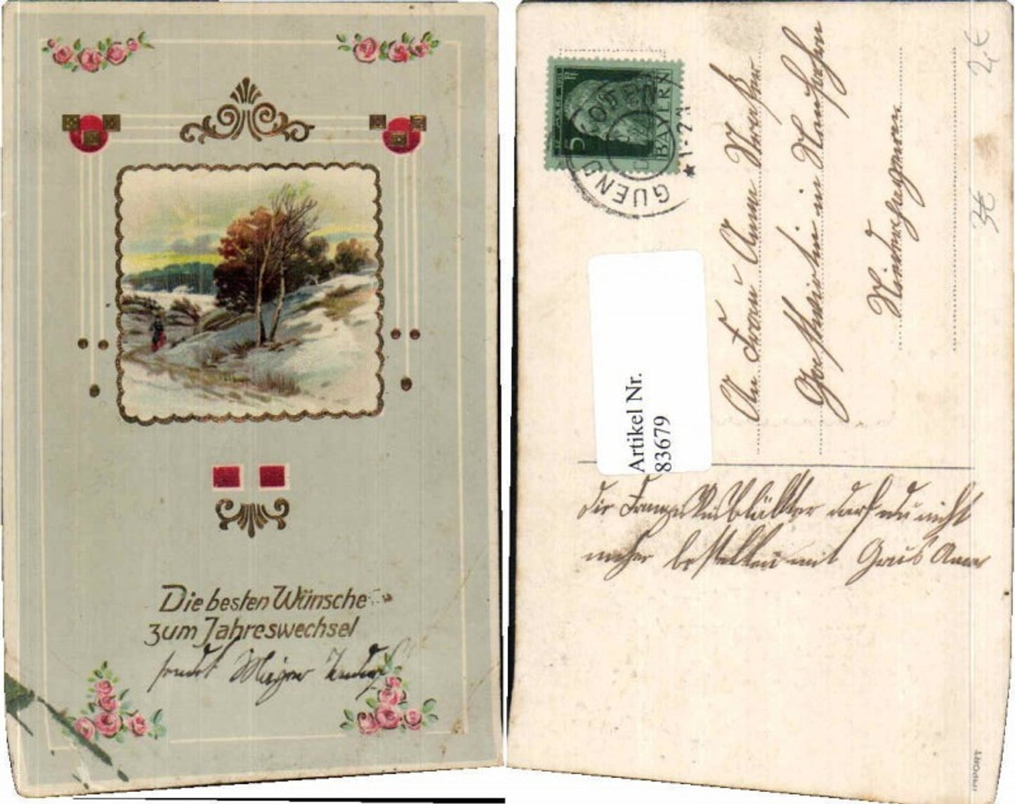 83679,Tolle AK Neujahr Jugendstil Blumen verziert