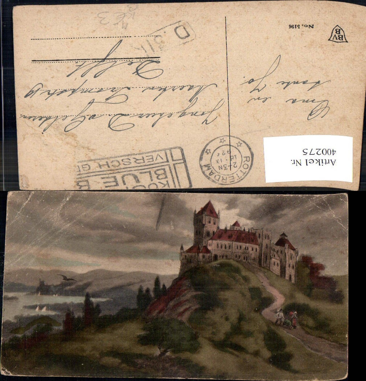 400275,Künstler Ak Schloss Burg Bauern a. Weg Schubkarre Scheibtruhe