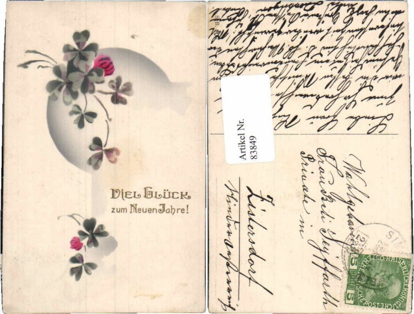 83849,Neujahr Jugendstil Kleeblatt Klee