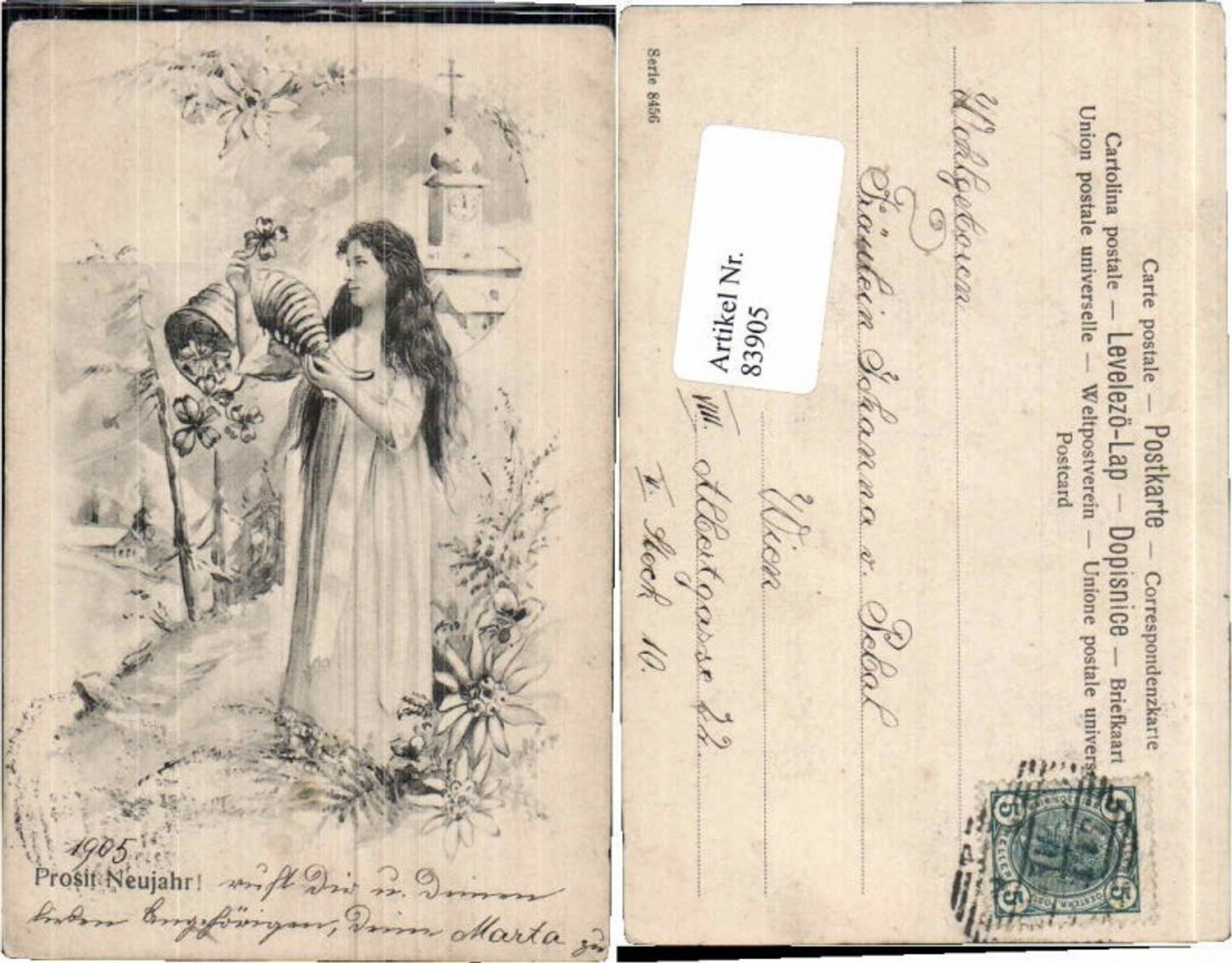 83905,Neujahr Jugendstil Frau Kleeblatt Klee Engelshorn