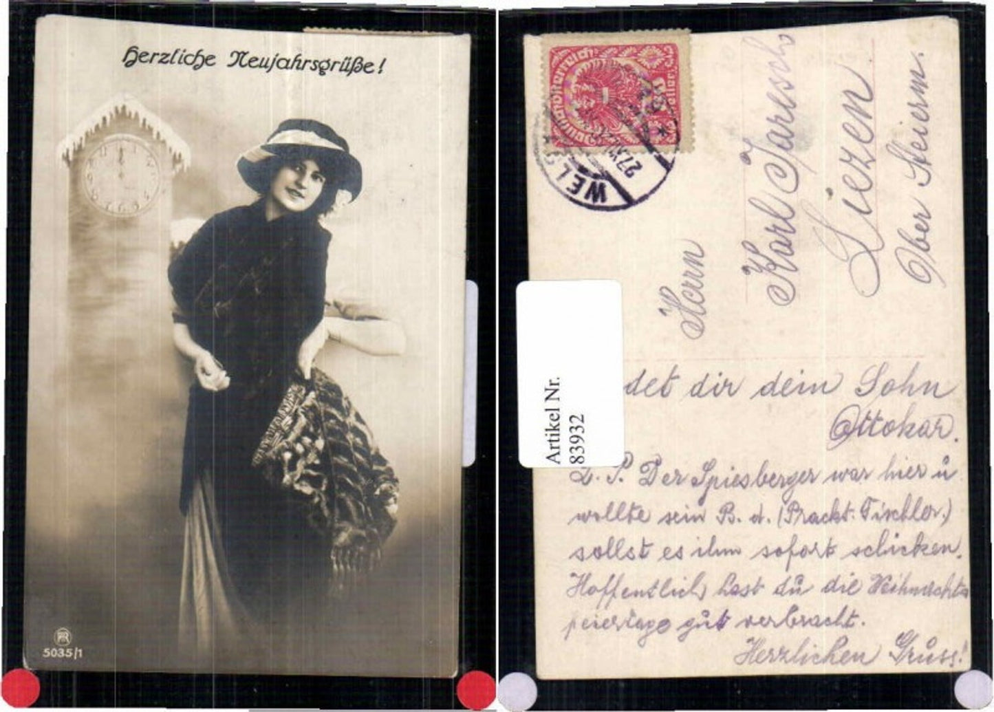 83932,RPH Neujahr Frau Mode Pelzmode Hut Uhr Pelz