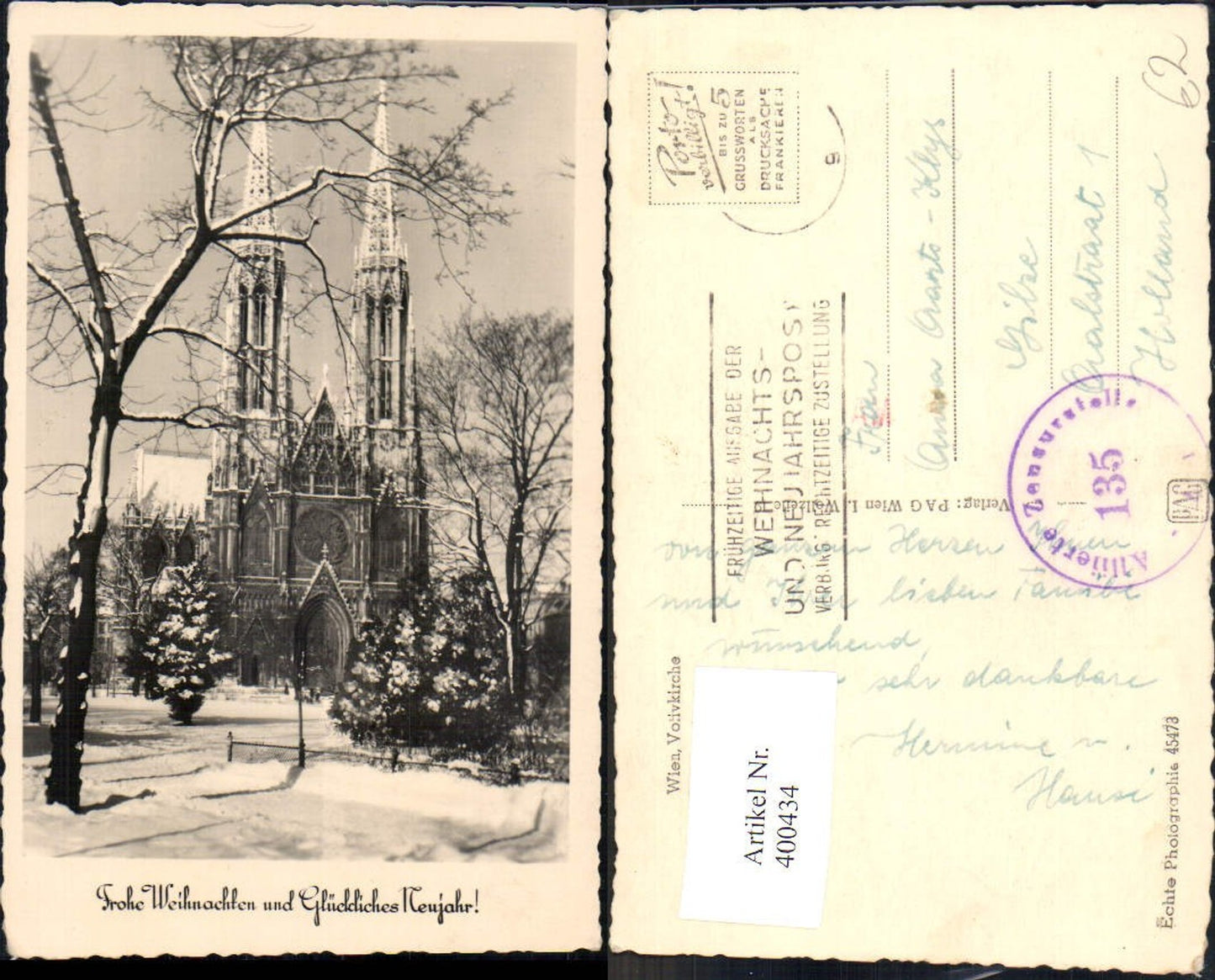 400434,Foto Ak Kirche Wien Votivkirche Winteransicht