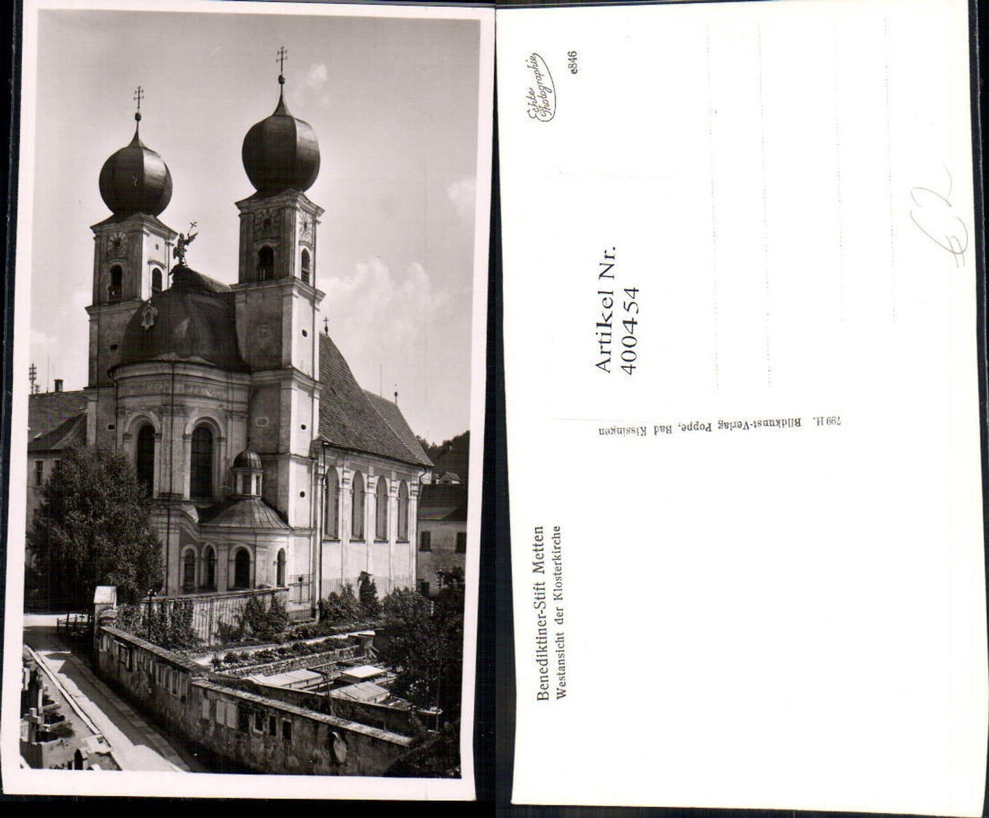 400454,Foto Ak Benediktiner-Stift Metten Westansicht d. Klosterkirche Kirche
