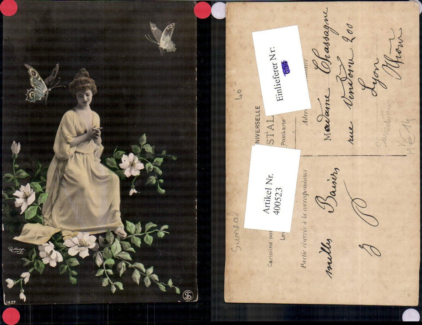 400523,Fotomontage Surrealismus Frau Blütenzweig Rosenzweig Schmetterlinge pub Reutlinger 1427