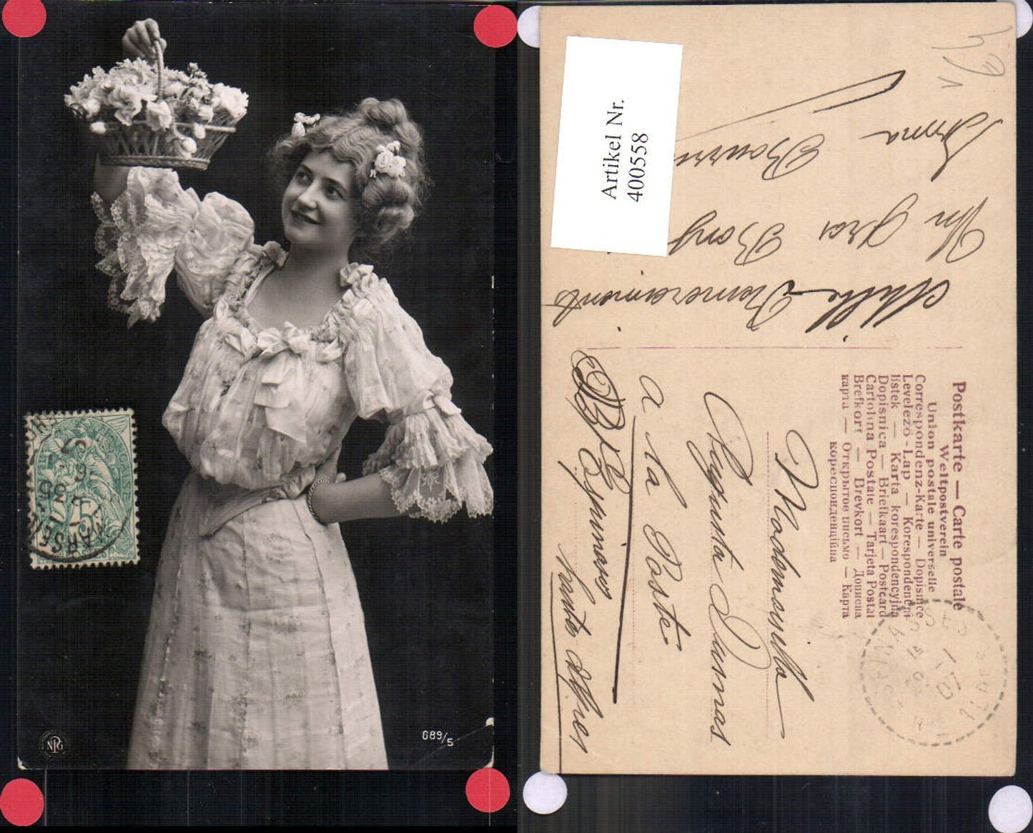 400558,Fotokunst Frau Kleid Mode Blumenkorb pub NPG 689/5
