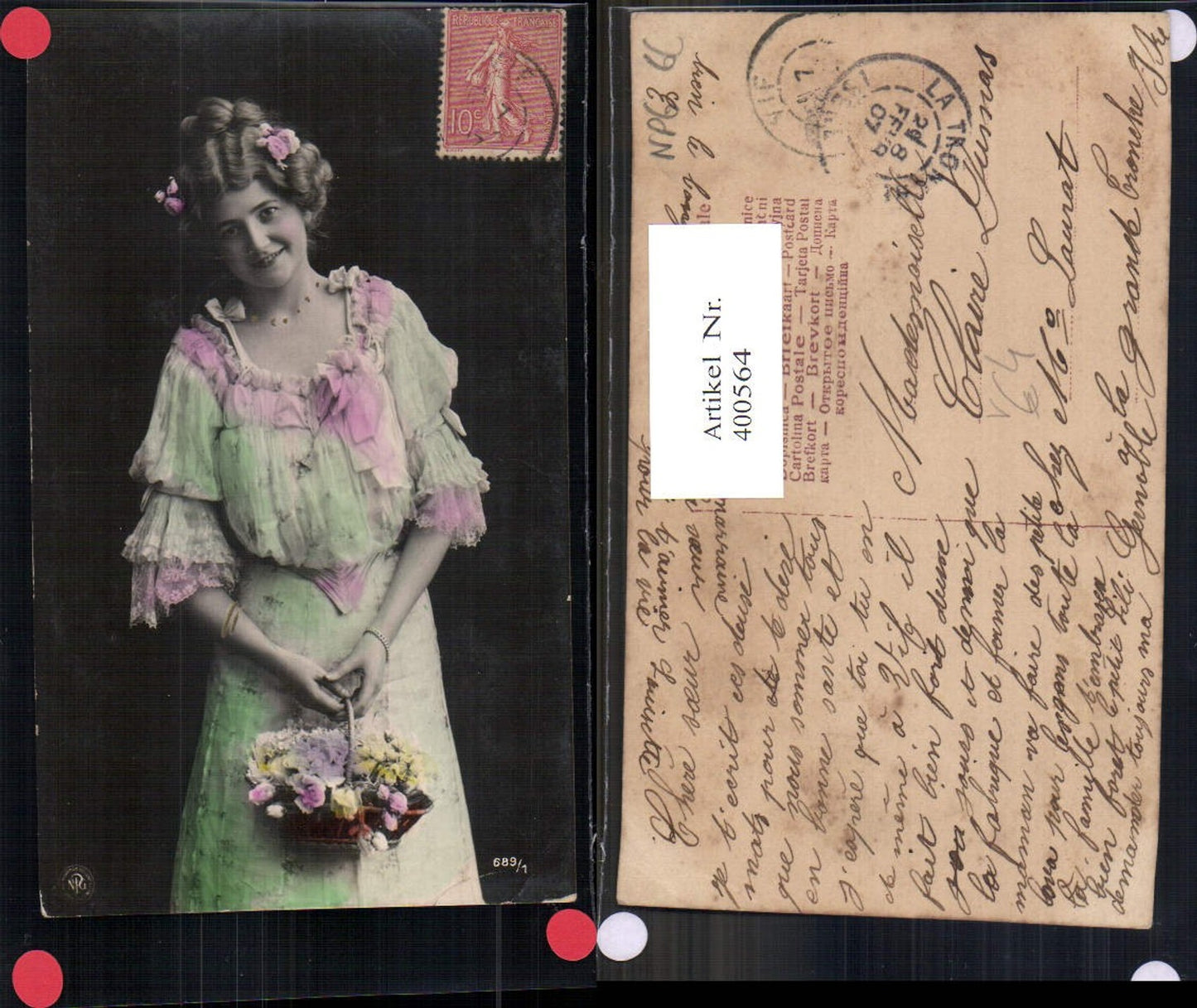 400564,Fotokunst Frau Kleid Blumen i. Haar Blumenkorb pub NPG 689/1