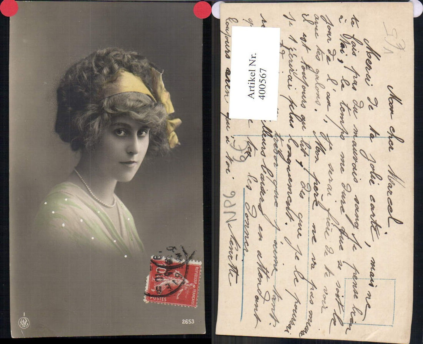 400567,Fotokunst Frau Haarband Perlenkette pub NPG 2653