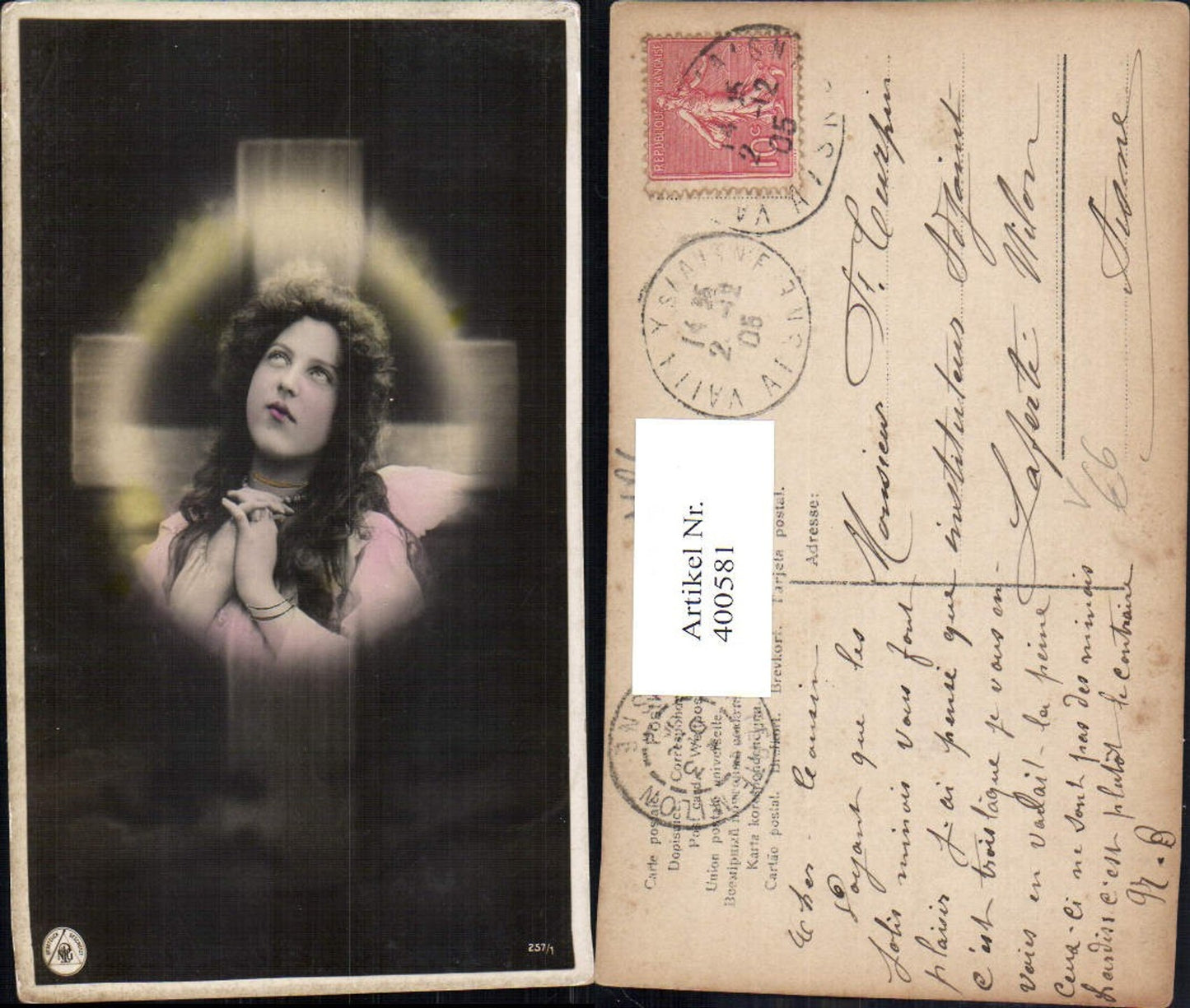 400581,Fotokunst Frau Beten Kreuz Religion pub NPG 257/1