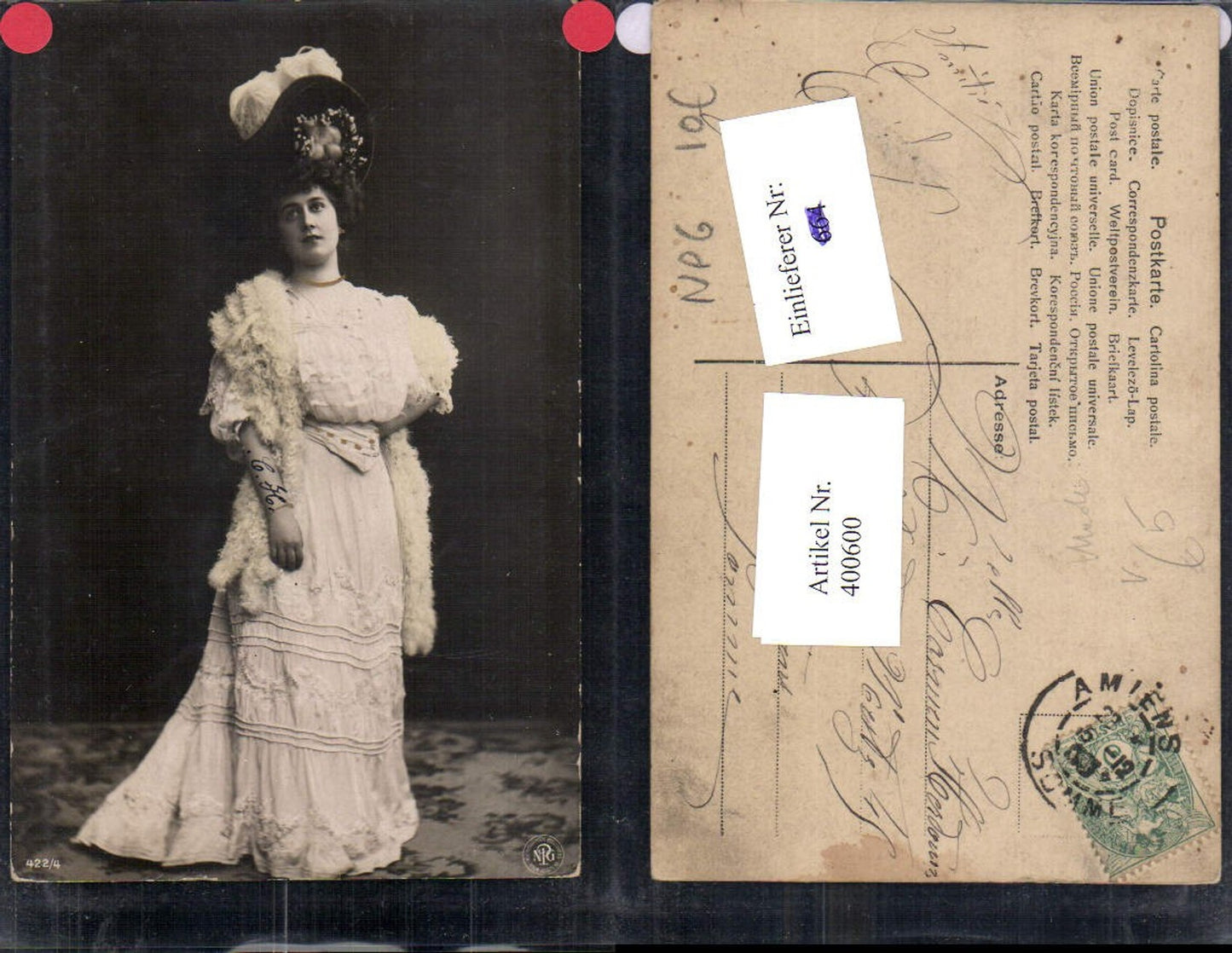 400600,Fotokunst Frau Hut Mode Federboa pub NPG 422/4