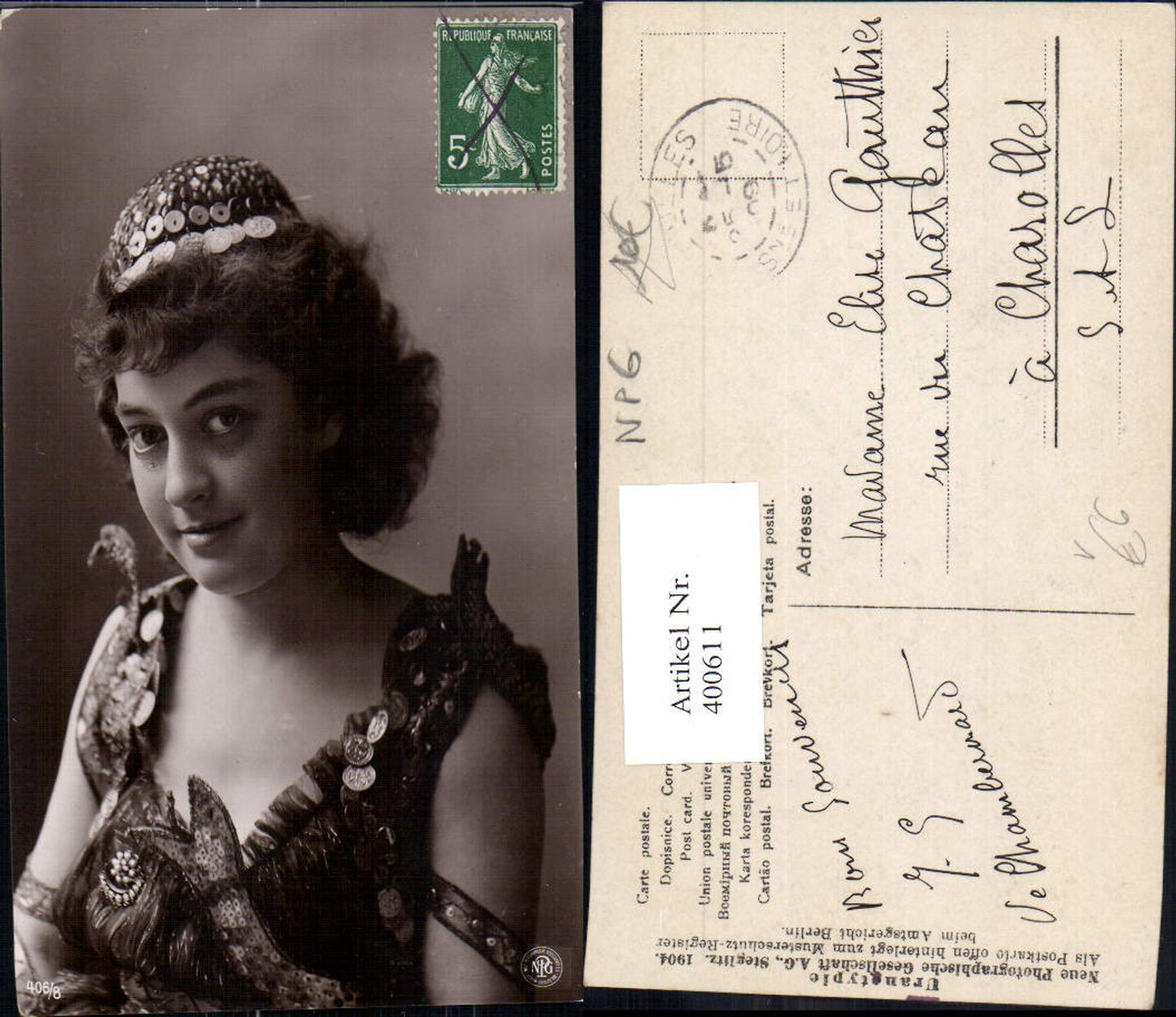 400611,Fotokunst Frau Kopfbedeckung Münzen pub NPG 406/8