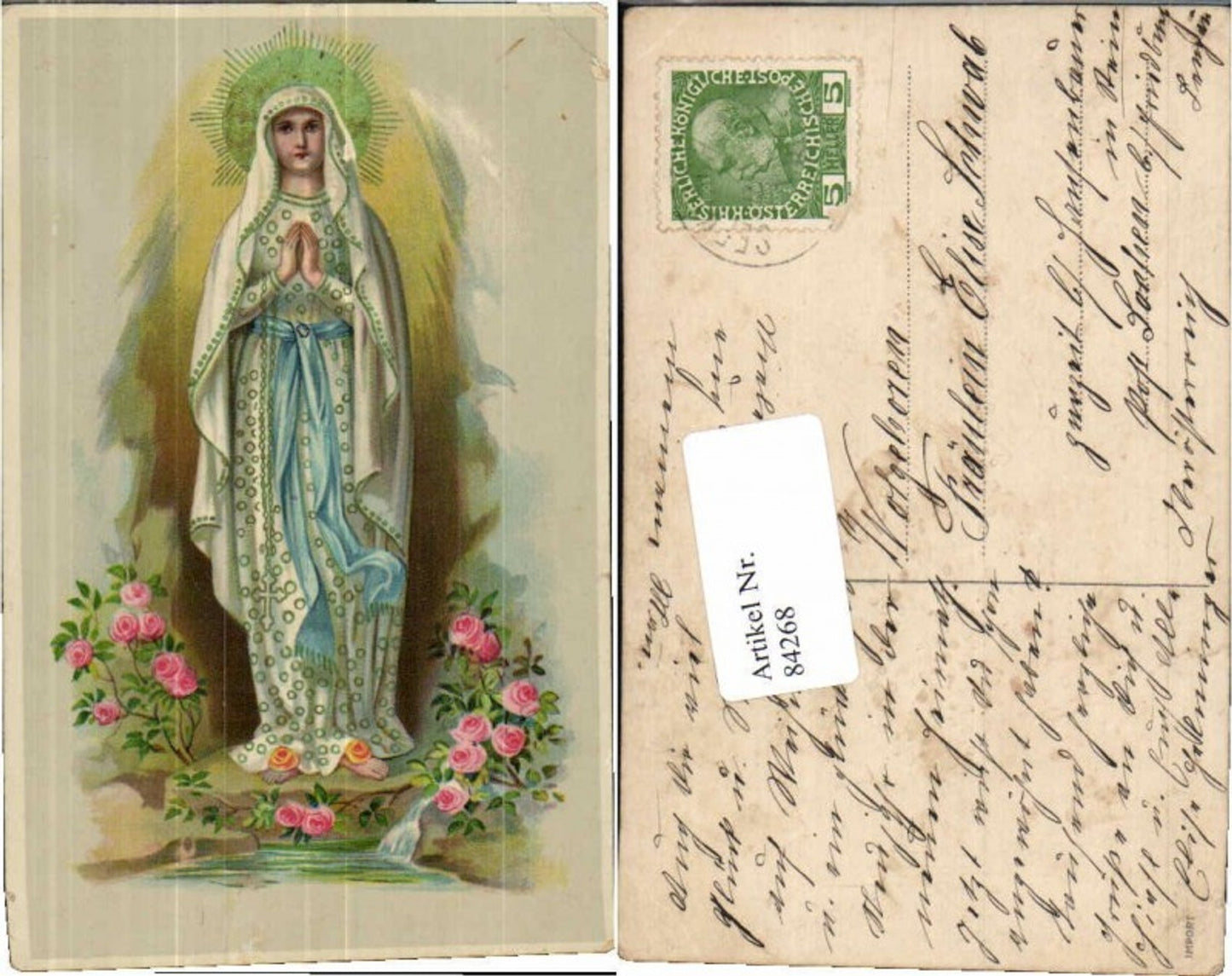 84268,Tolle AK Maria Betet Rosen Heiligenschein