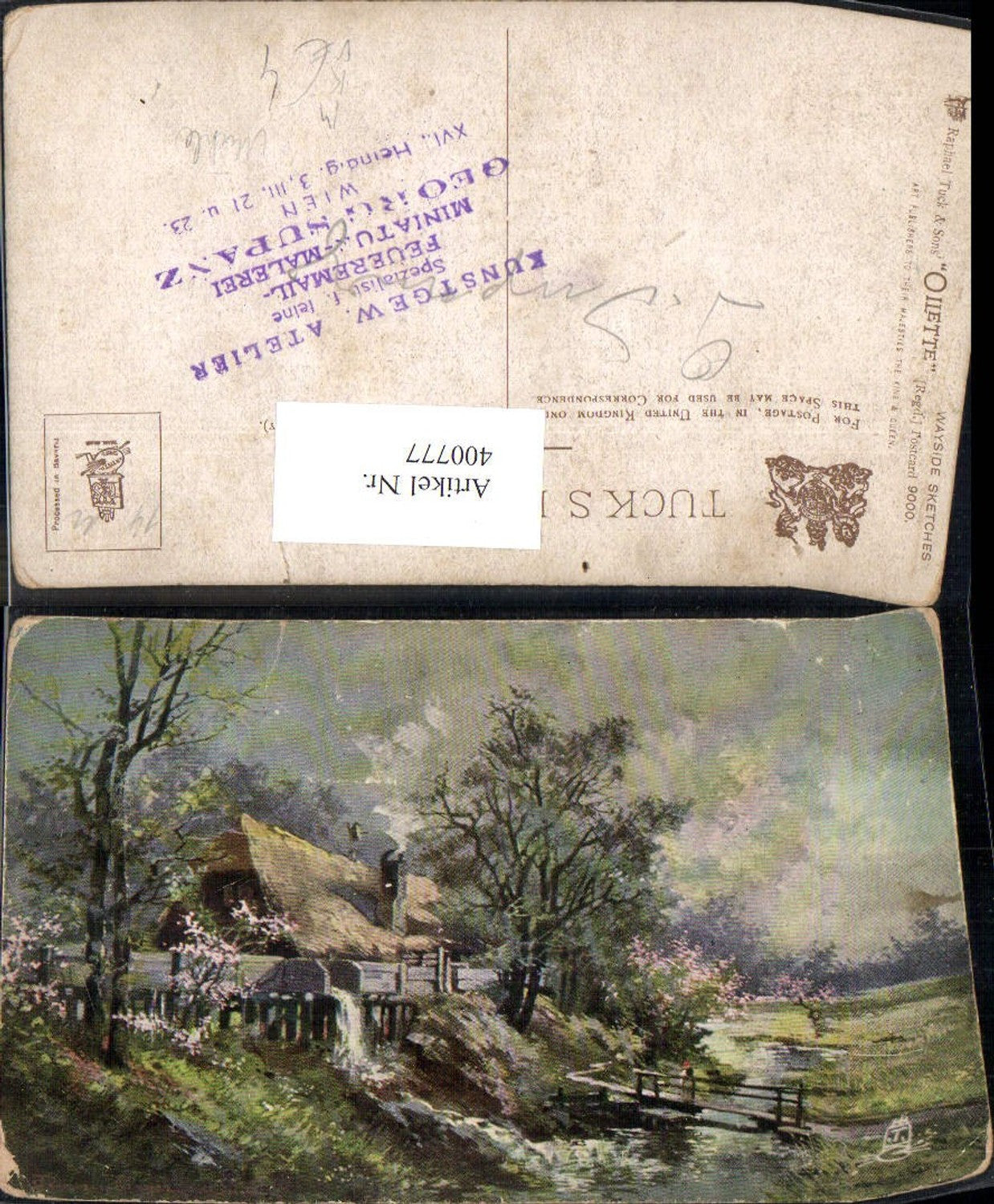 400777, Artist Ak Wayside Sketches Watermill Mill pub Raphael Tuck 9000