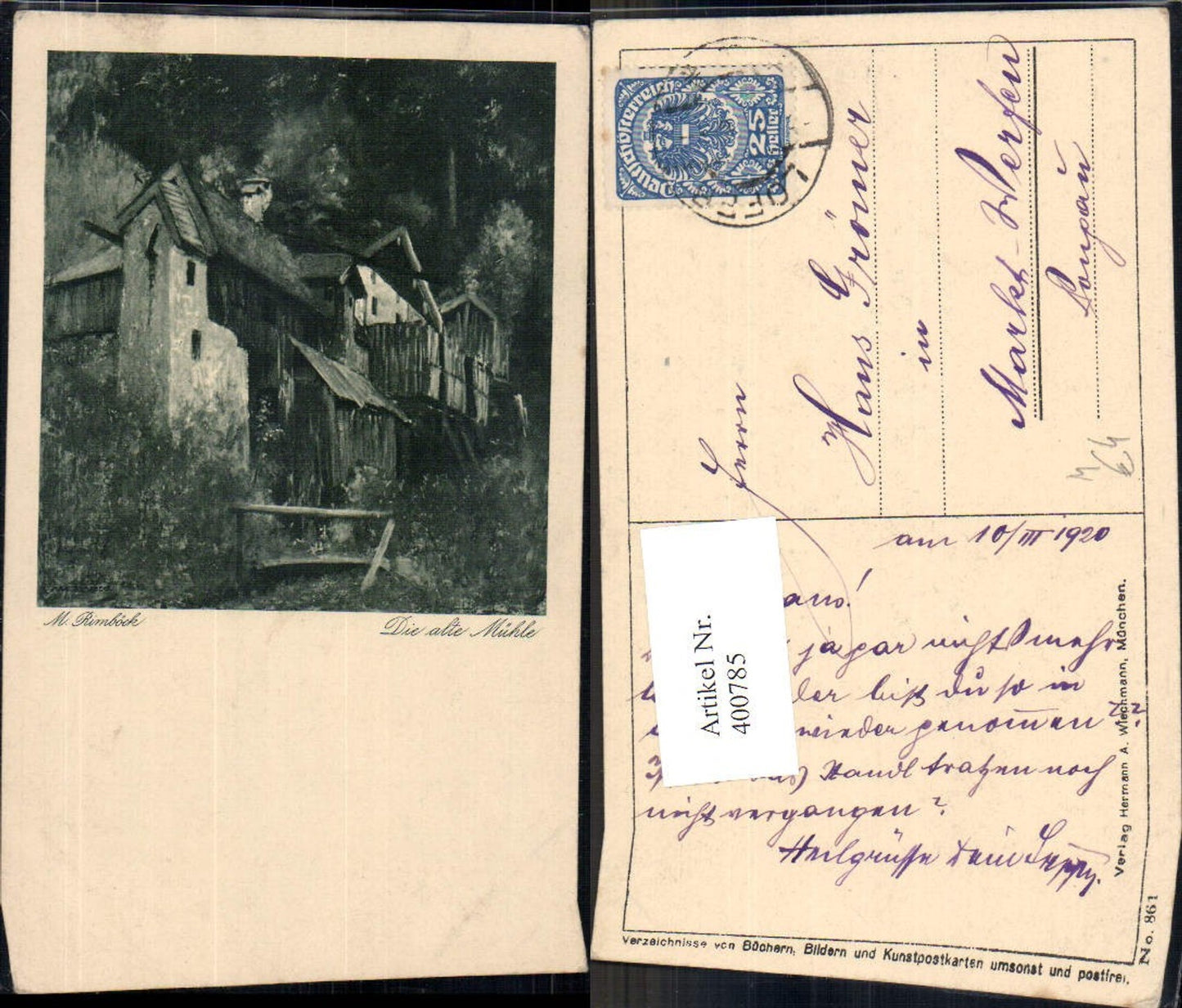 400785, Artist Ak M. Rimböck The Old Mill Watermill