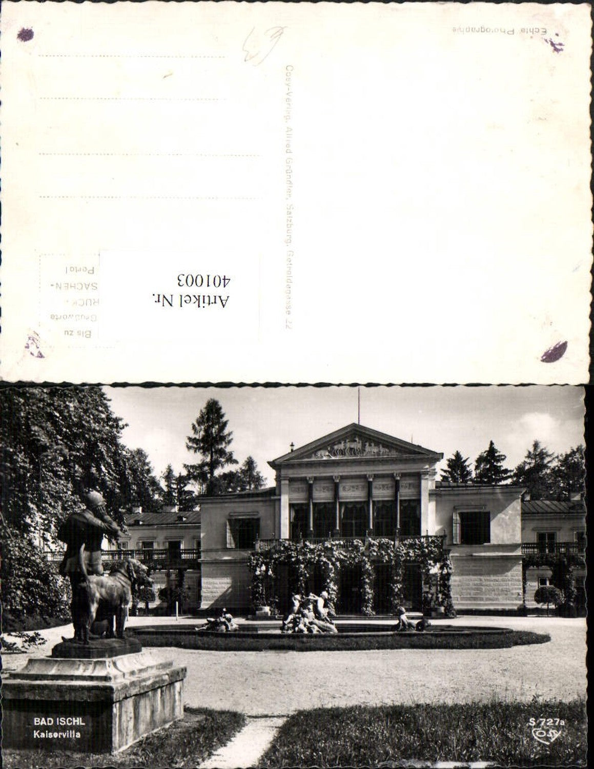 401003,Bad Ischl Kaiservilla Statue Brunnen pub Cosy S727a
