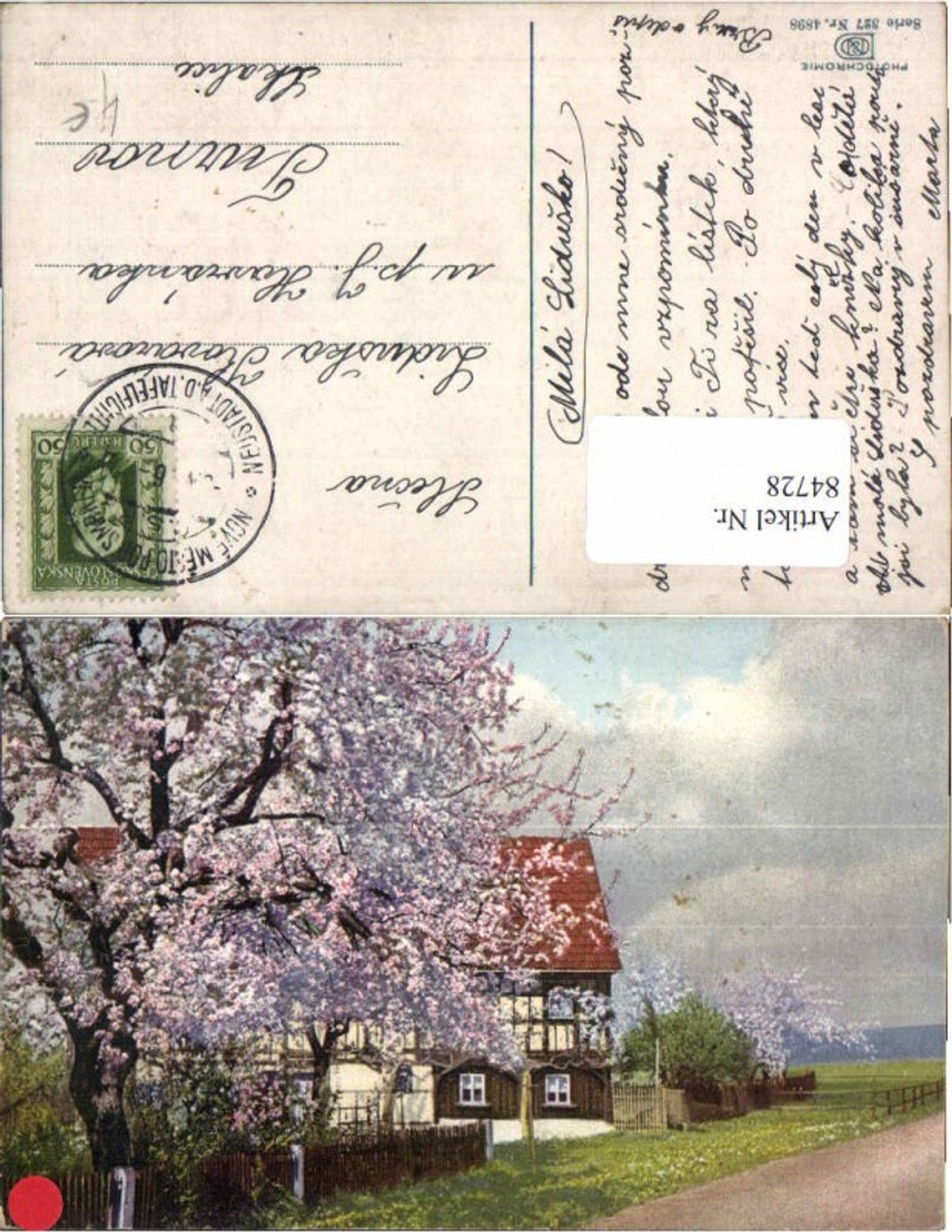 84728,Photochromie Ser. 327-4898 Frühling Blüte Bäume Haus