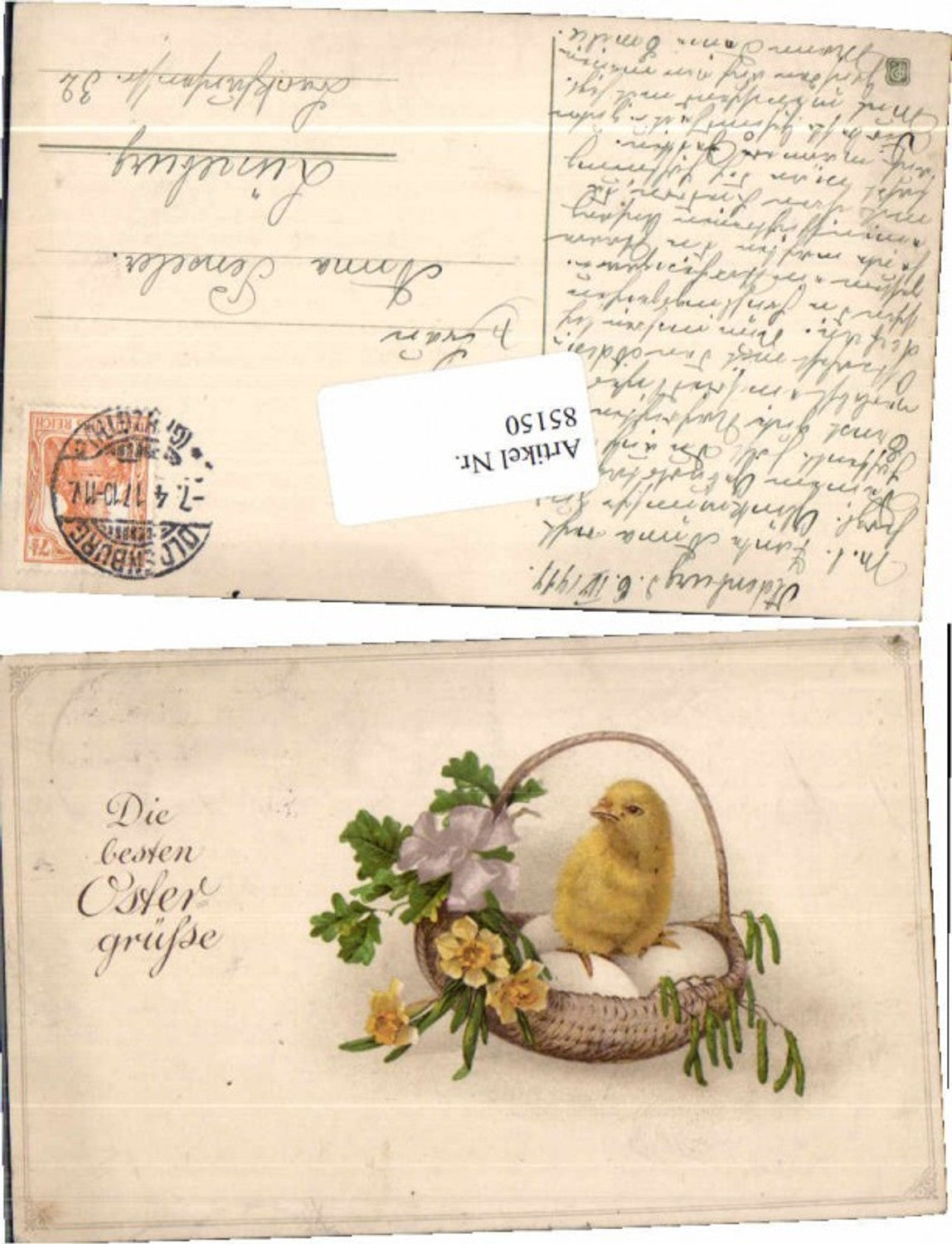 85150,Ostern Süsses Küken Ostereier Korb Blumen